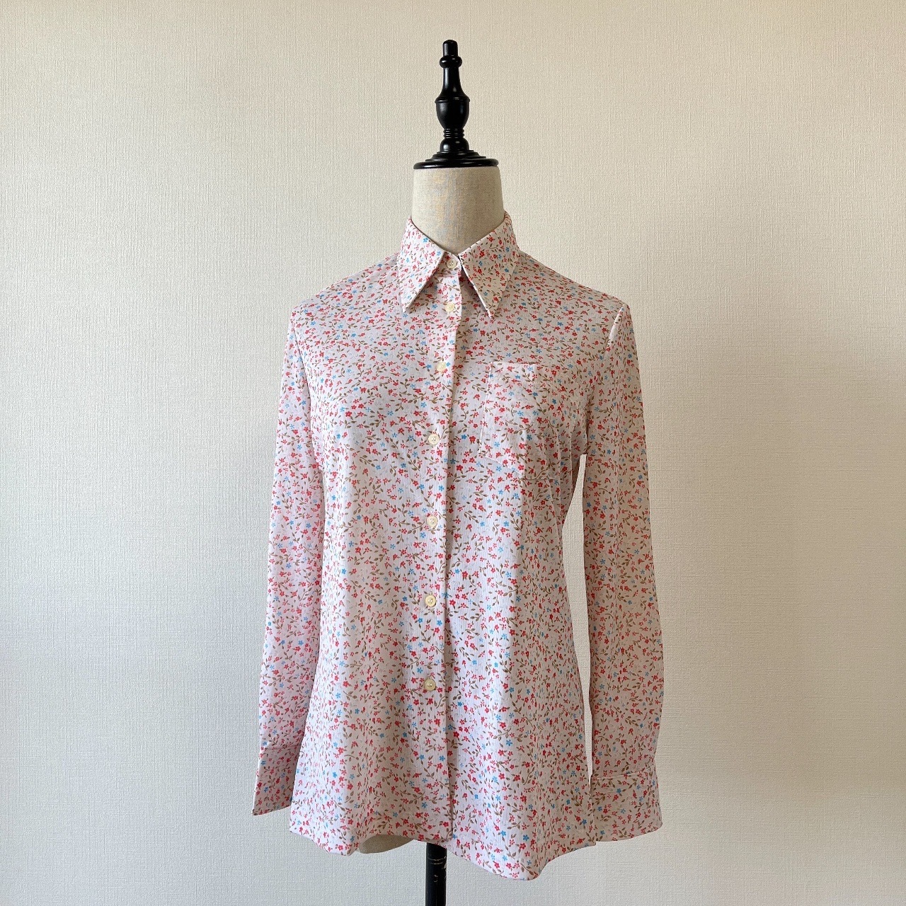 米白色清新小碎花古著上衣