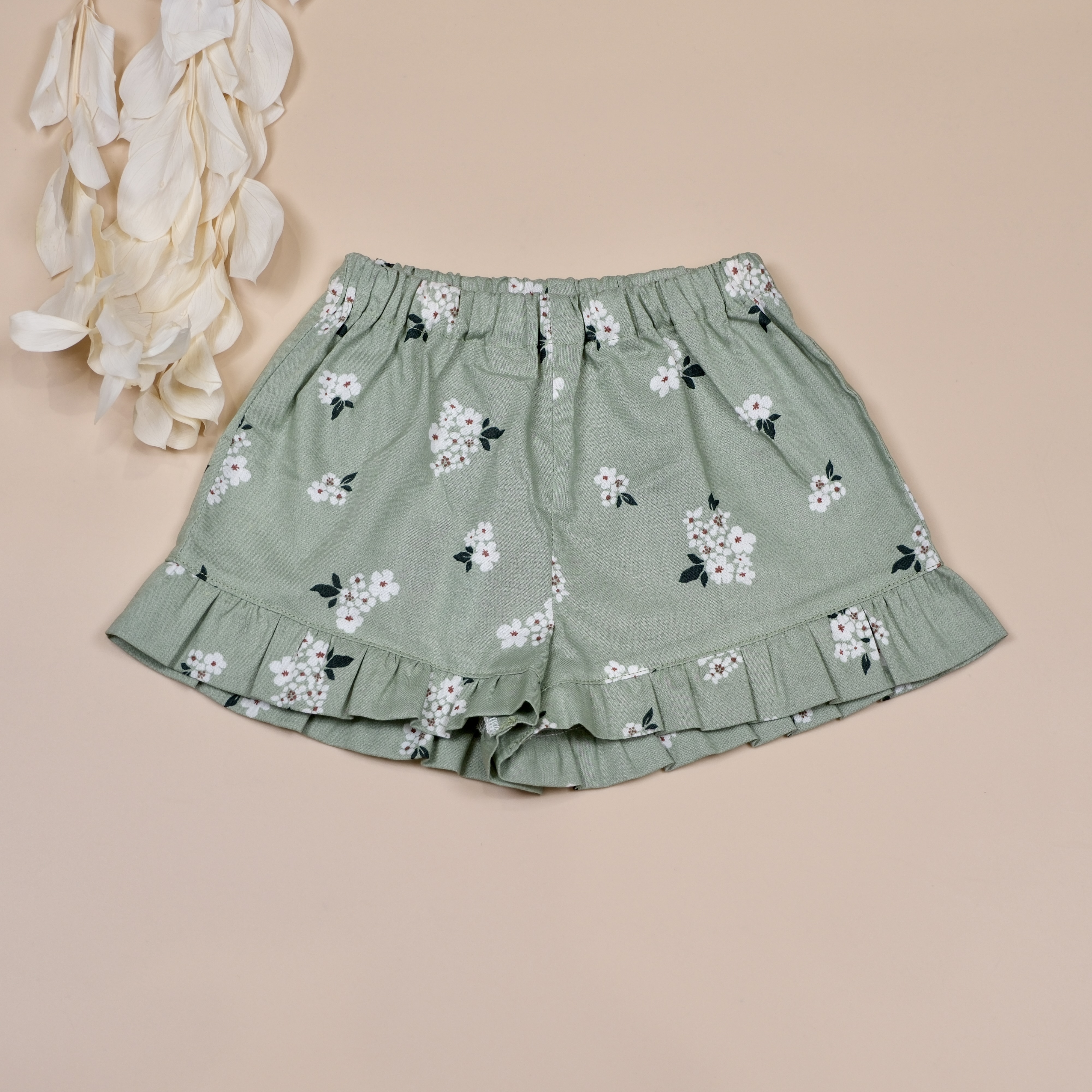 小花荷葉短褲 | 霧綠