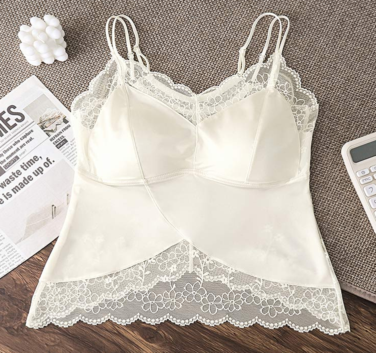 B12 KK66605 "訂製款 緞面蕾絲輕奢吊帶背心" $148/1  手捧杯