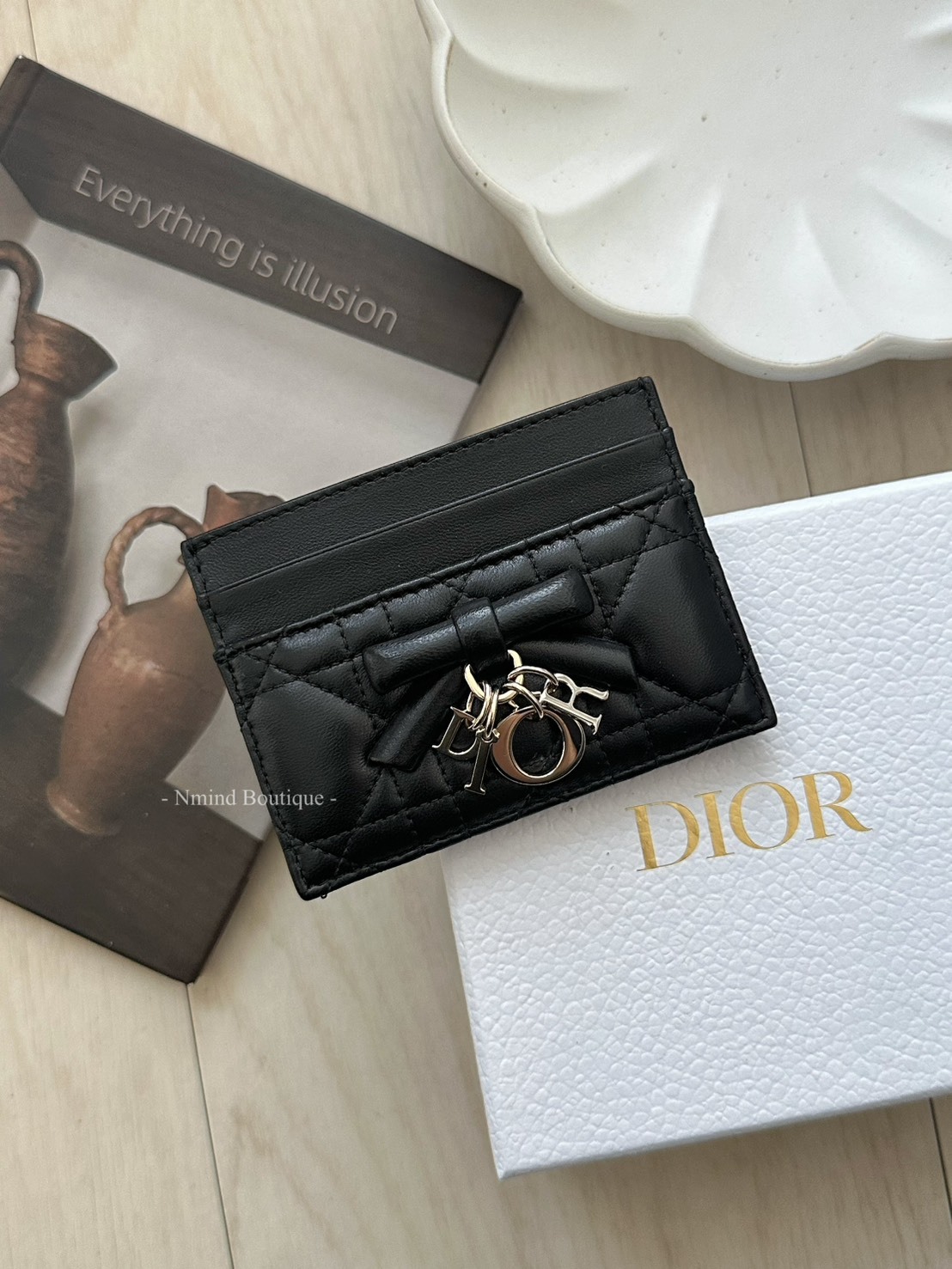 DIOR Lady Dior Freesia Card Holder / Black Cannage Lambskin