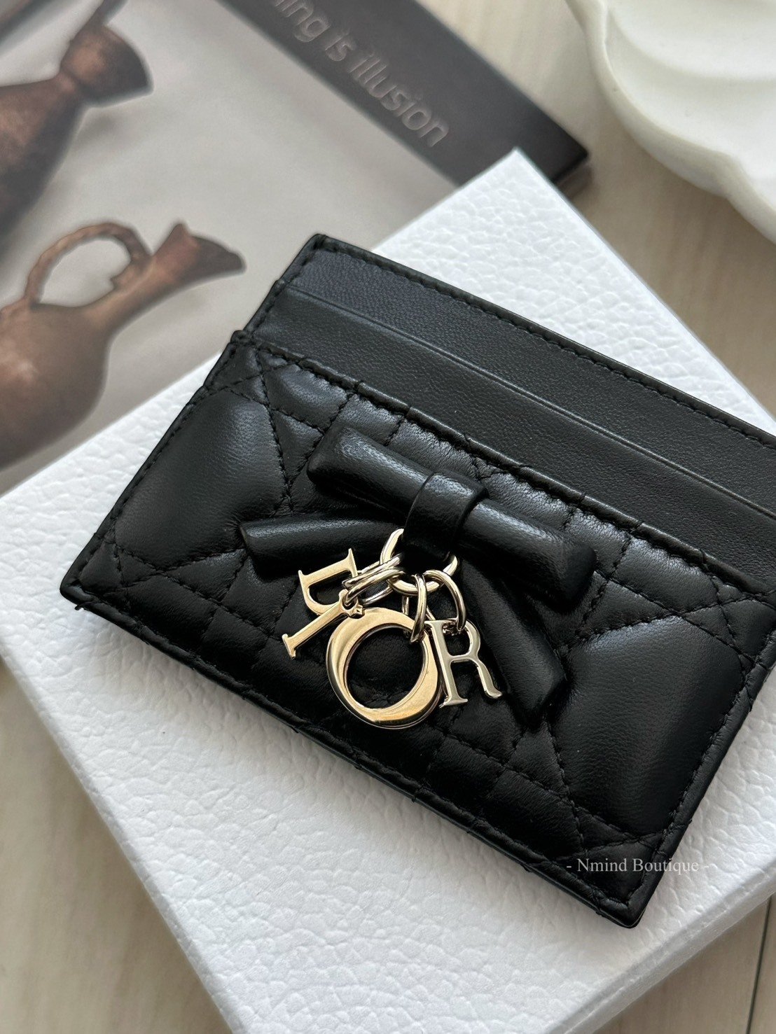 DIOR Lady Dior Freesia Card Holder / Black Cannage Lambskin
