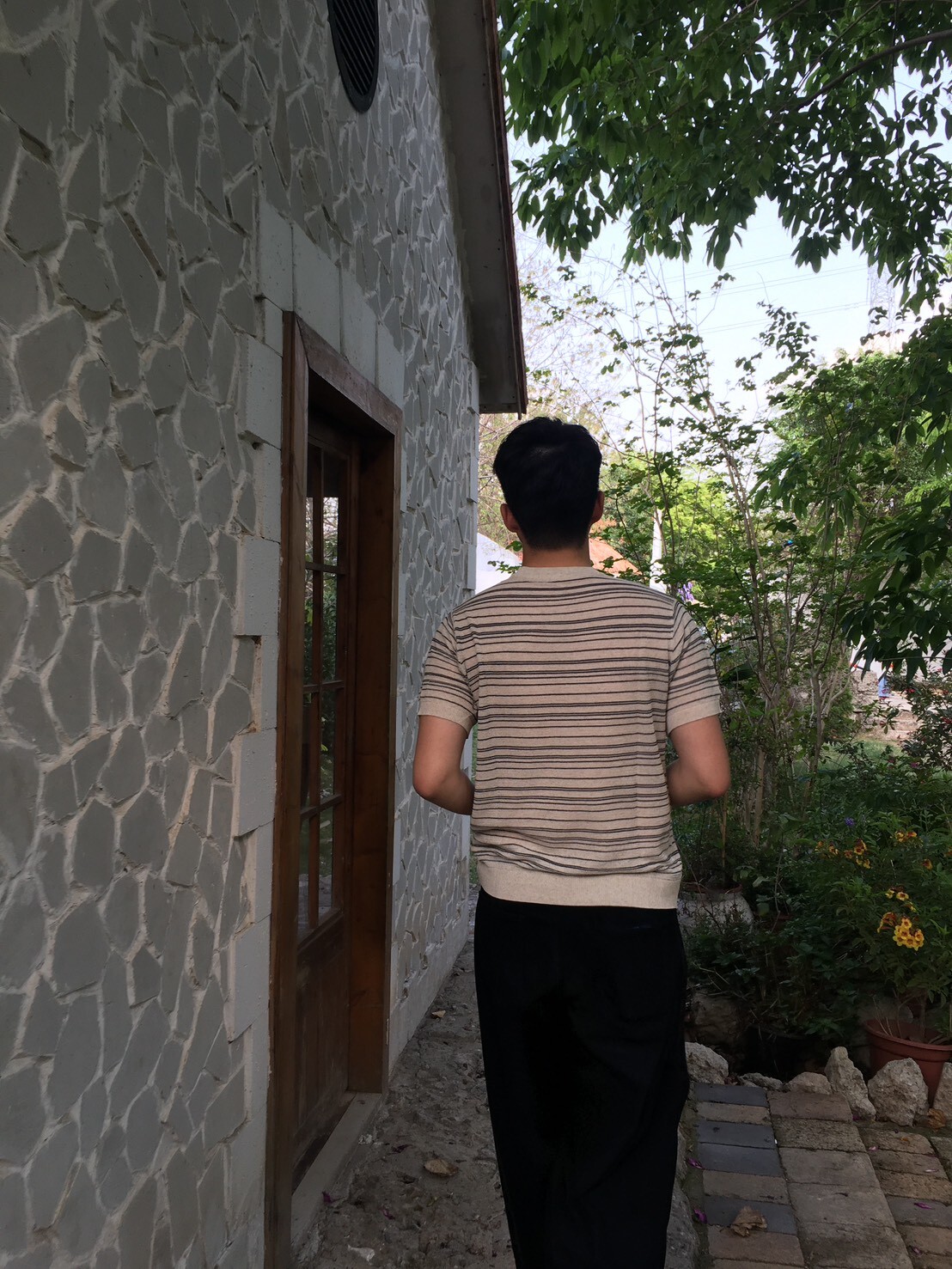 文青復古條紋針織衫/杏色