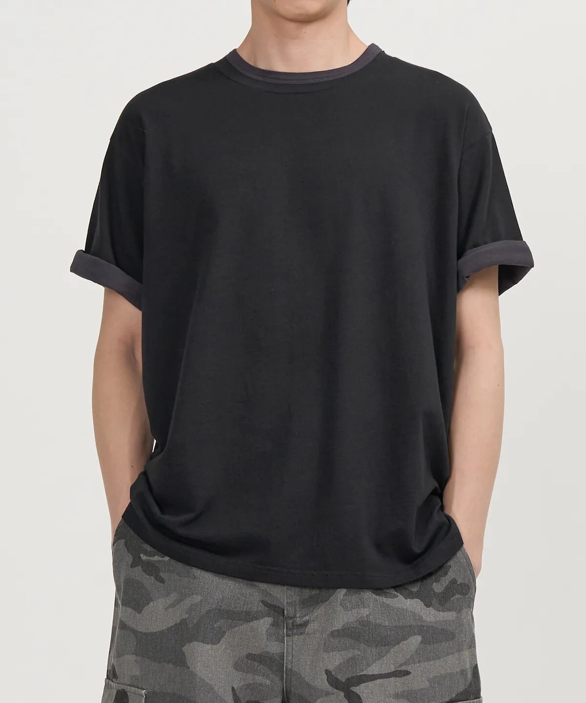 【OWN】TOFFEE 短袖 上衣 素T 雙層 撞色 寬鬆 落肩 素面 百搭 韓系 流行 不分男女 黑色/炭灰 深藍/淺灰