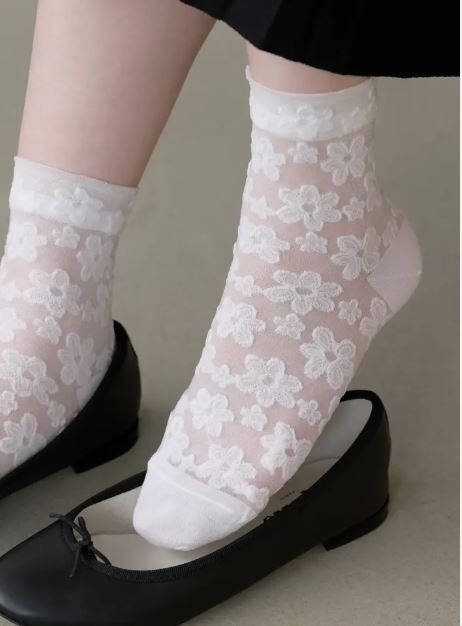 [連線優惠]靴下屋 亮感網紗花朵短襪