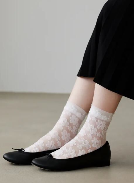 [連線優惠]靴下屋 亮感網紗花朵短襪