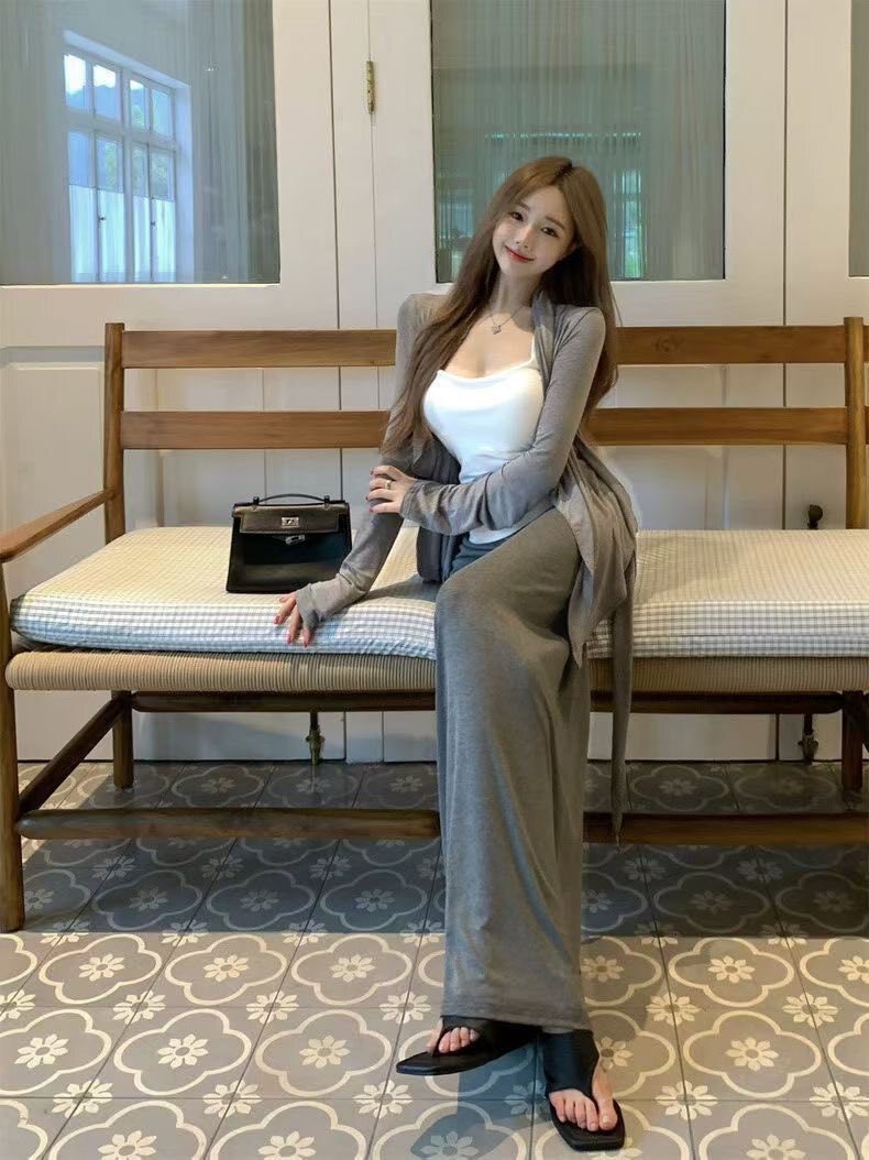 純欲慵懶薄款小外套背心長裙三件式套裝❤️