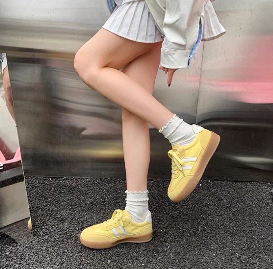 U323-復古街頭經典雙條槓糖果色德訓休閒鞋