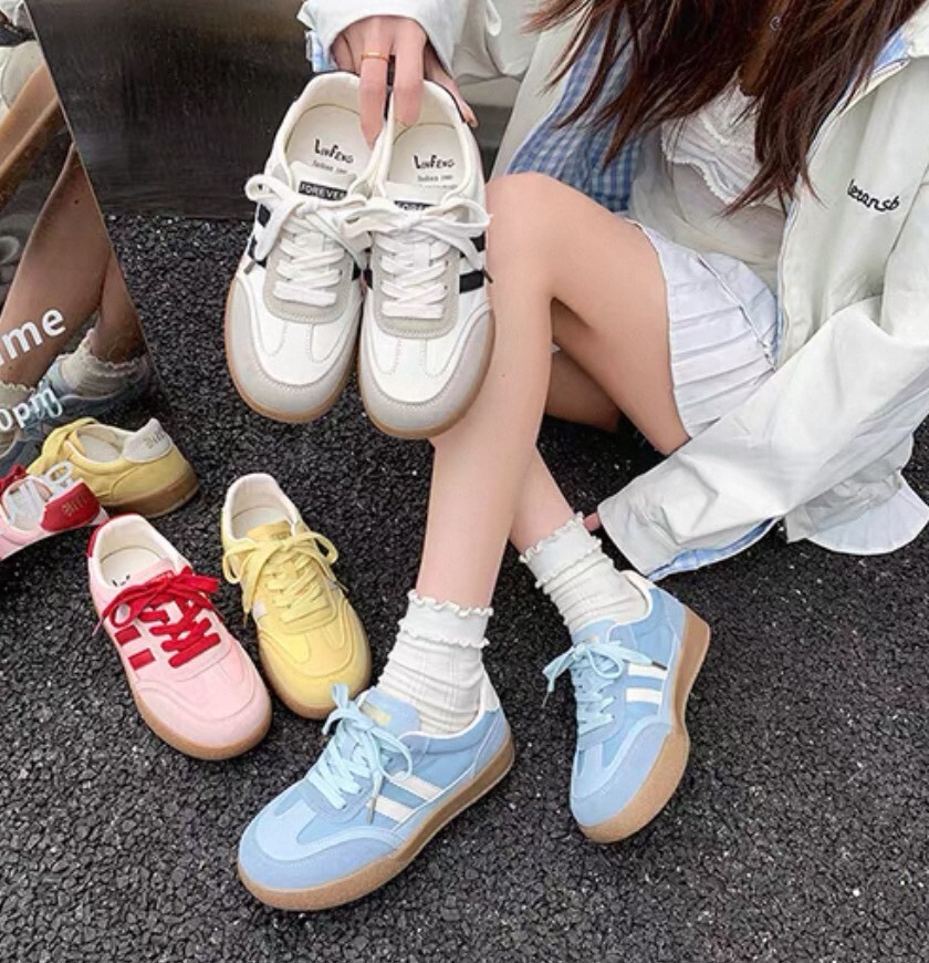 U323-復古街頭經典雙條槓糖果色德訓休閒鞋