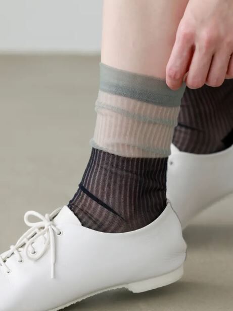 [連線優惠]靴下屋 透膚撞色直條中筒襪