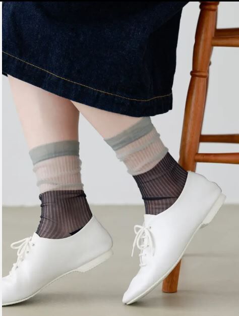 [連線優惠]靴下屋 透膚撞色直條中筒襪