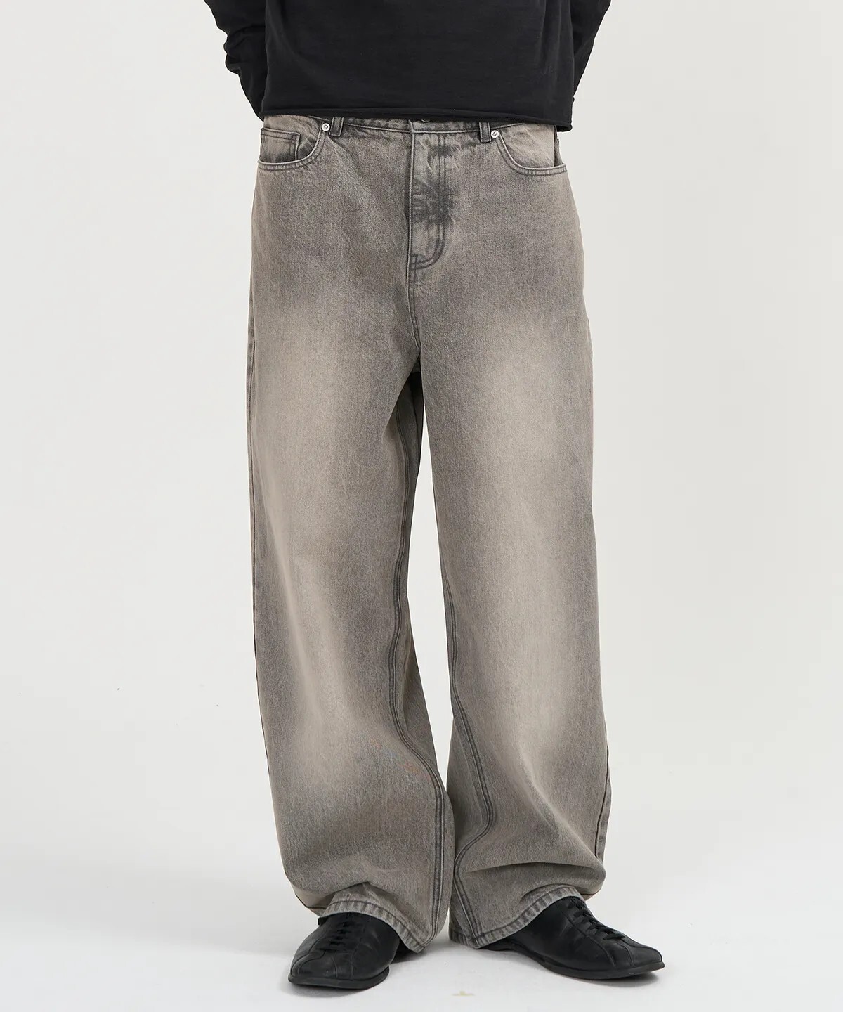 【OWN】TOFFEE 牛仔褲 水洗 刷白 寬褲 新品 韓系 四季 不分男女 刷白藍 刷白黑