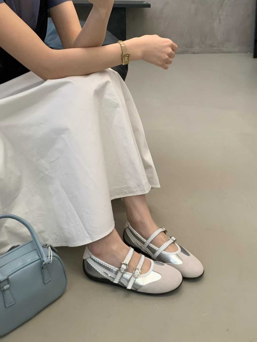 U322-真皮復古雙帶平底休閒瑪麗珍