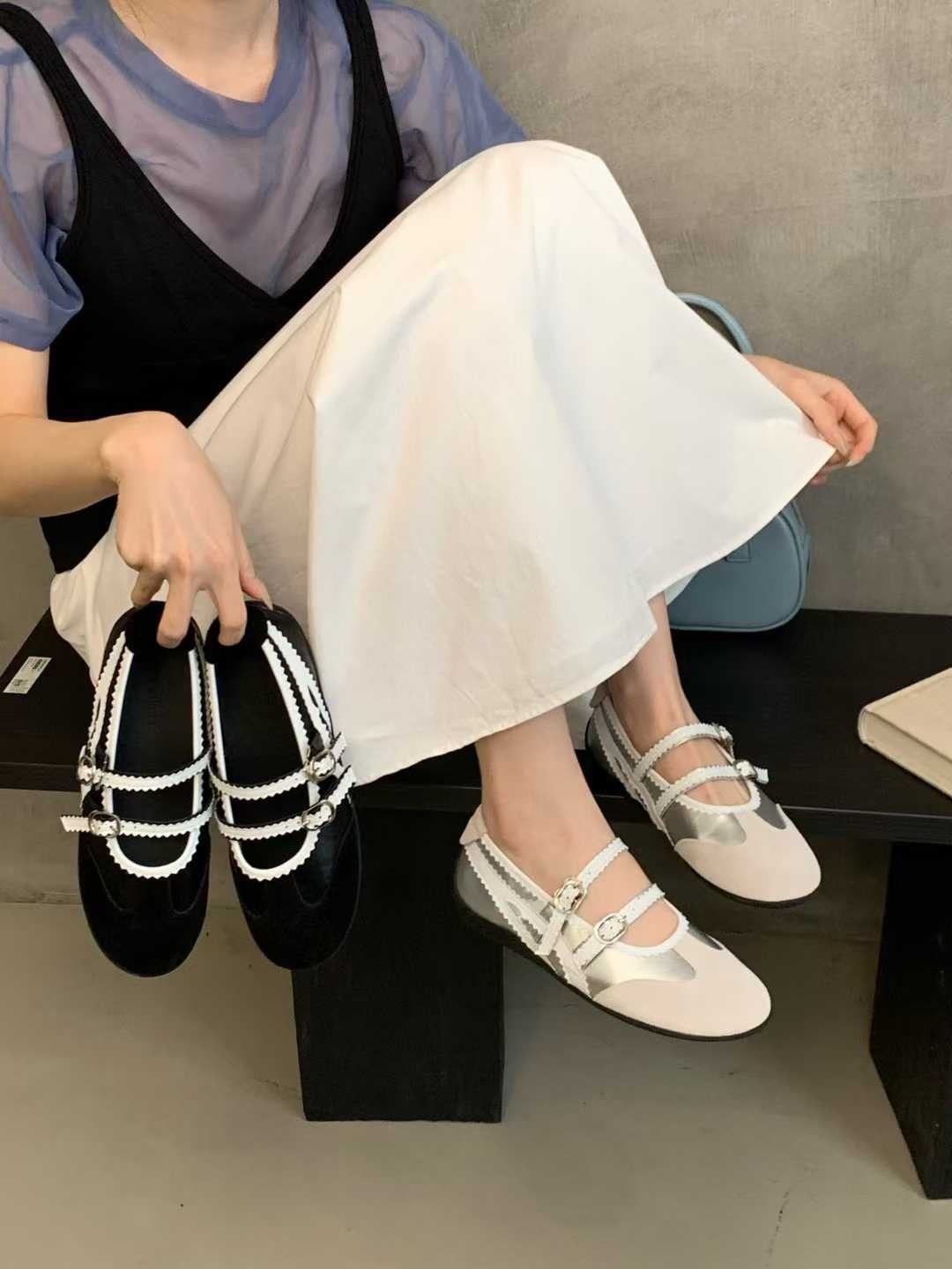 U322-真皮復古雙帶平底休閒瑪麗珍