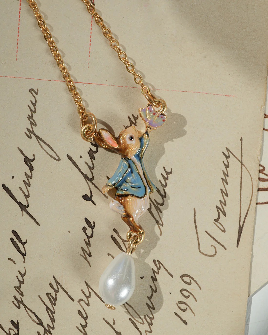 英國代購-Fable England x Peter Rabbit Butterfly Pearl Drop Necklace