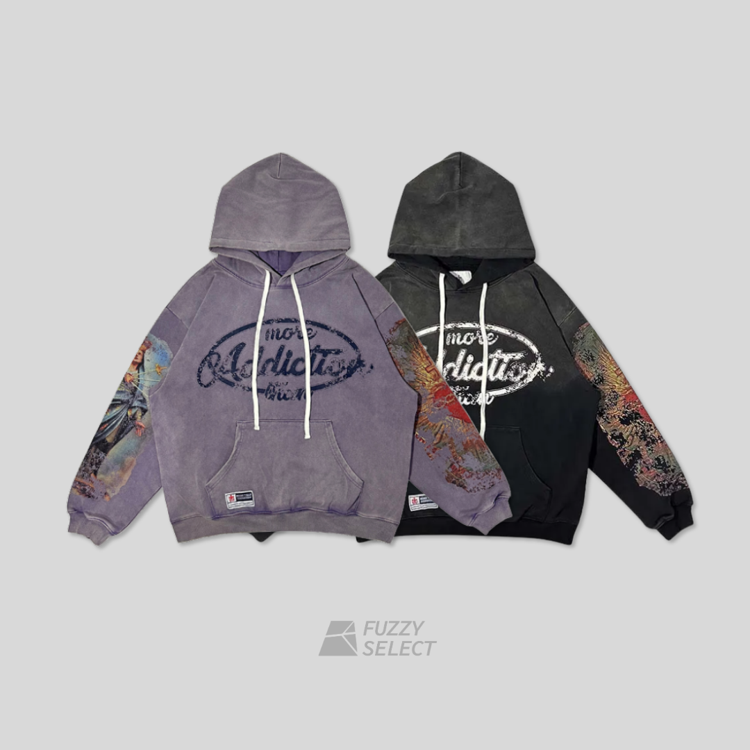 【逢甲FUZZY】MTA Pattern Wash Hoodie 重磅 水洗 連帽上衣 帽T 黑 紫 M25AWHD01