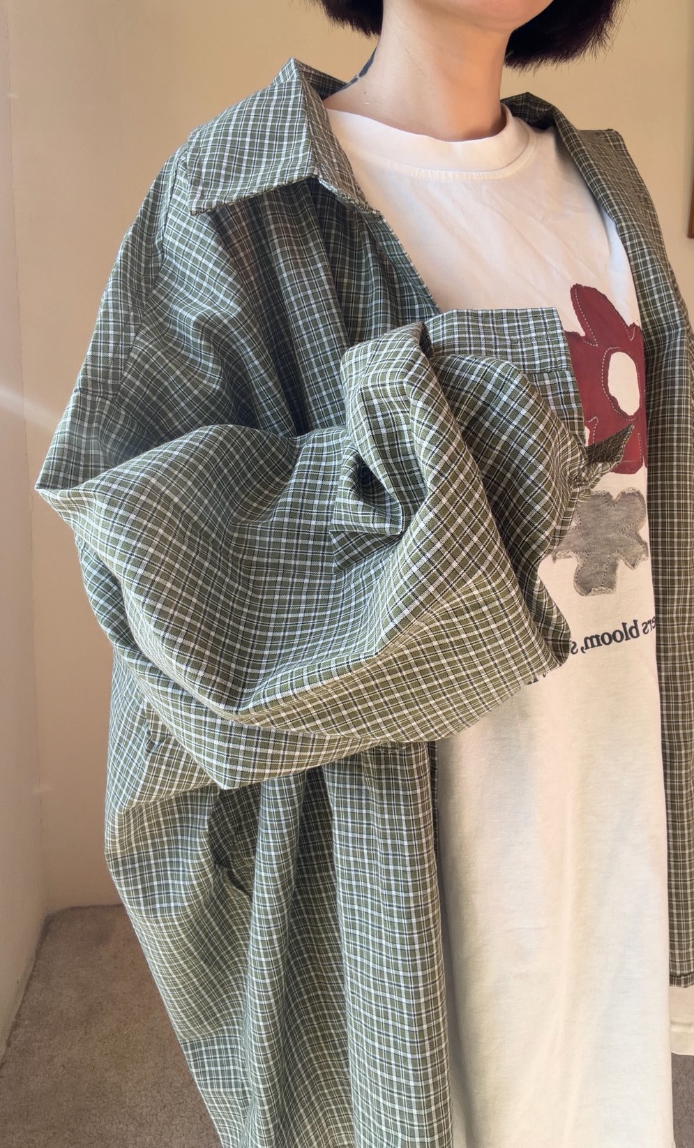 寬鬆口袋格紋襯衫s