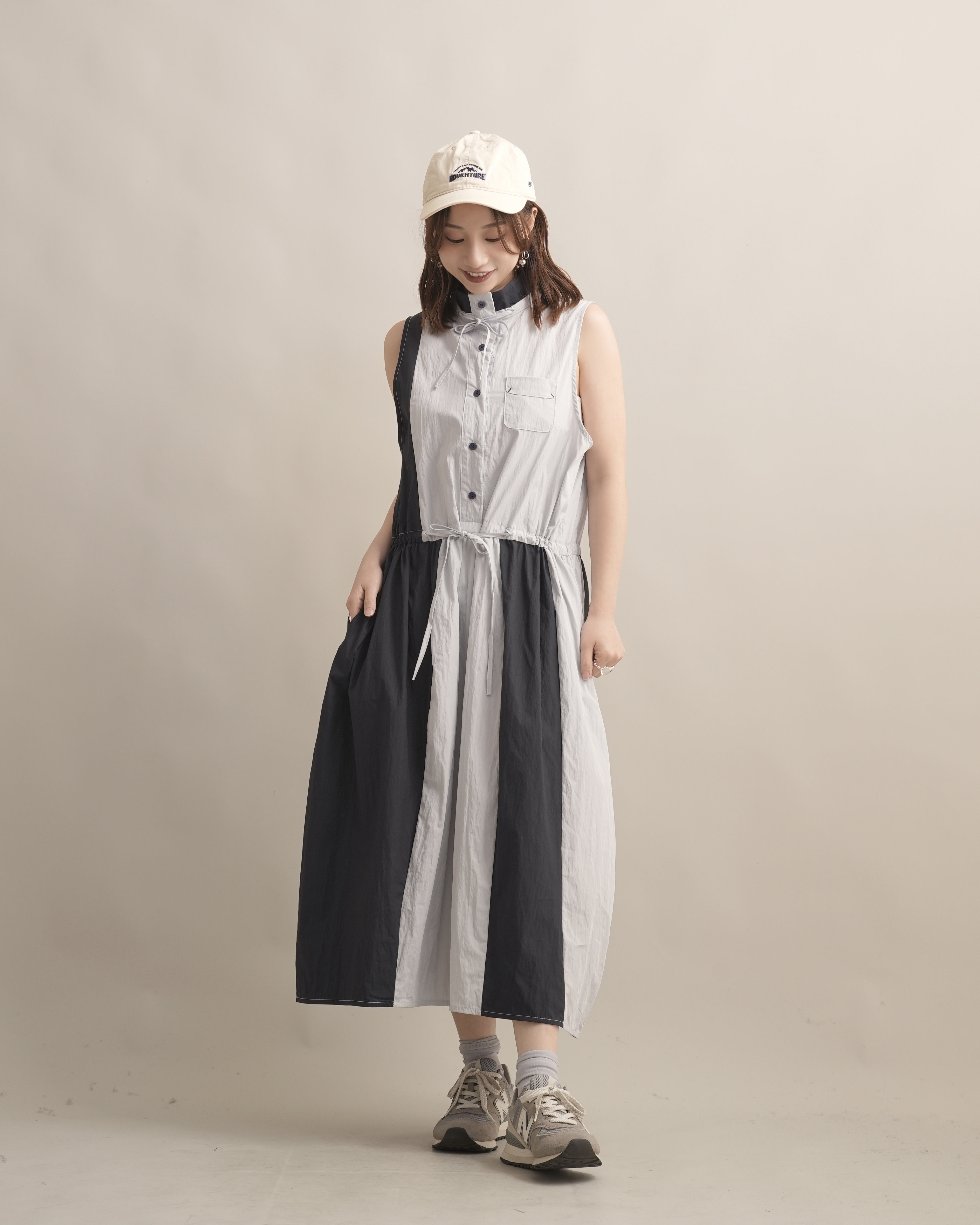 060238 小眾設計款! 拼接背心洋 - 黑藍