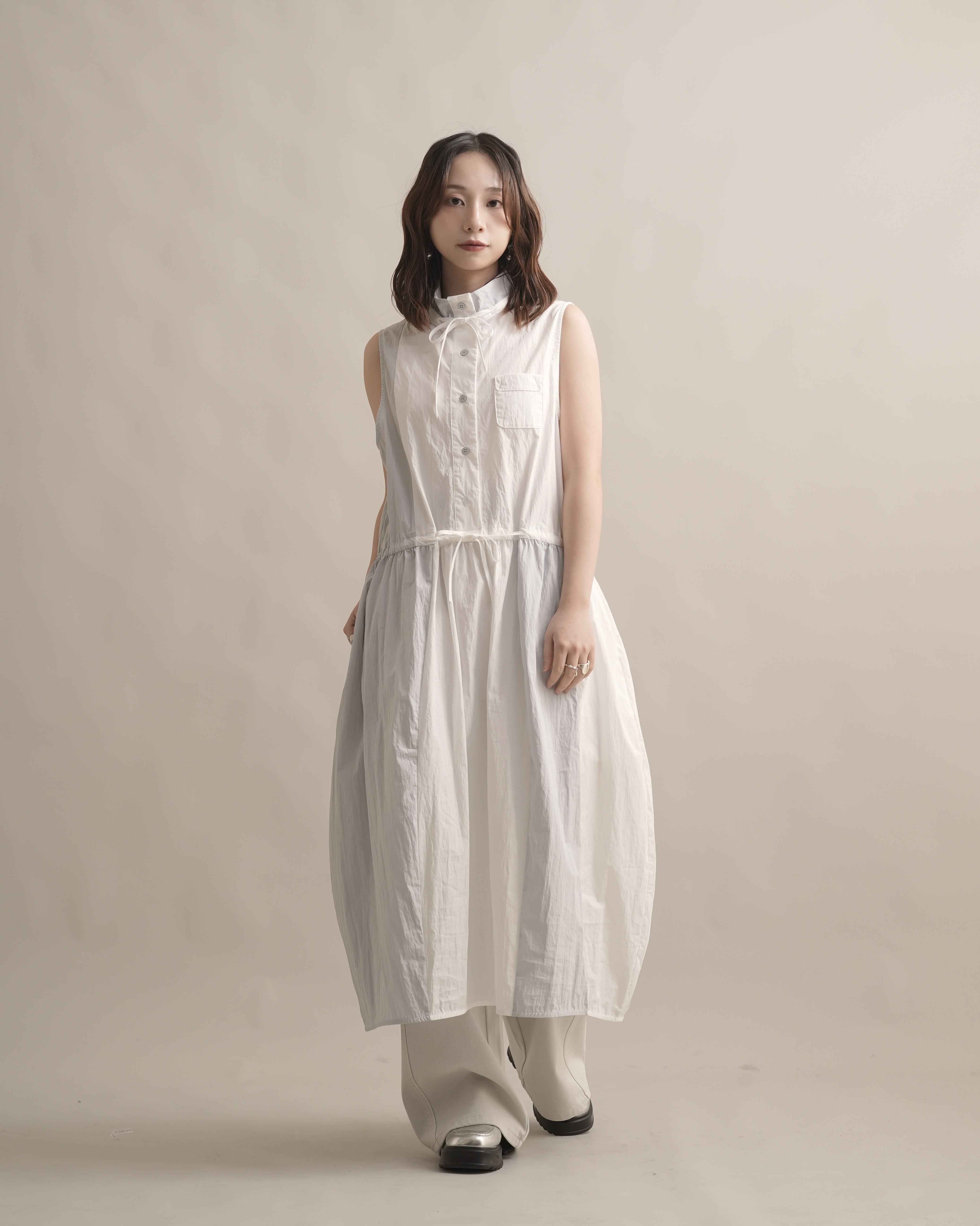 060238 小眾設計款! 拼接背心洋 - 白