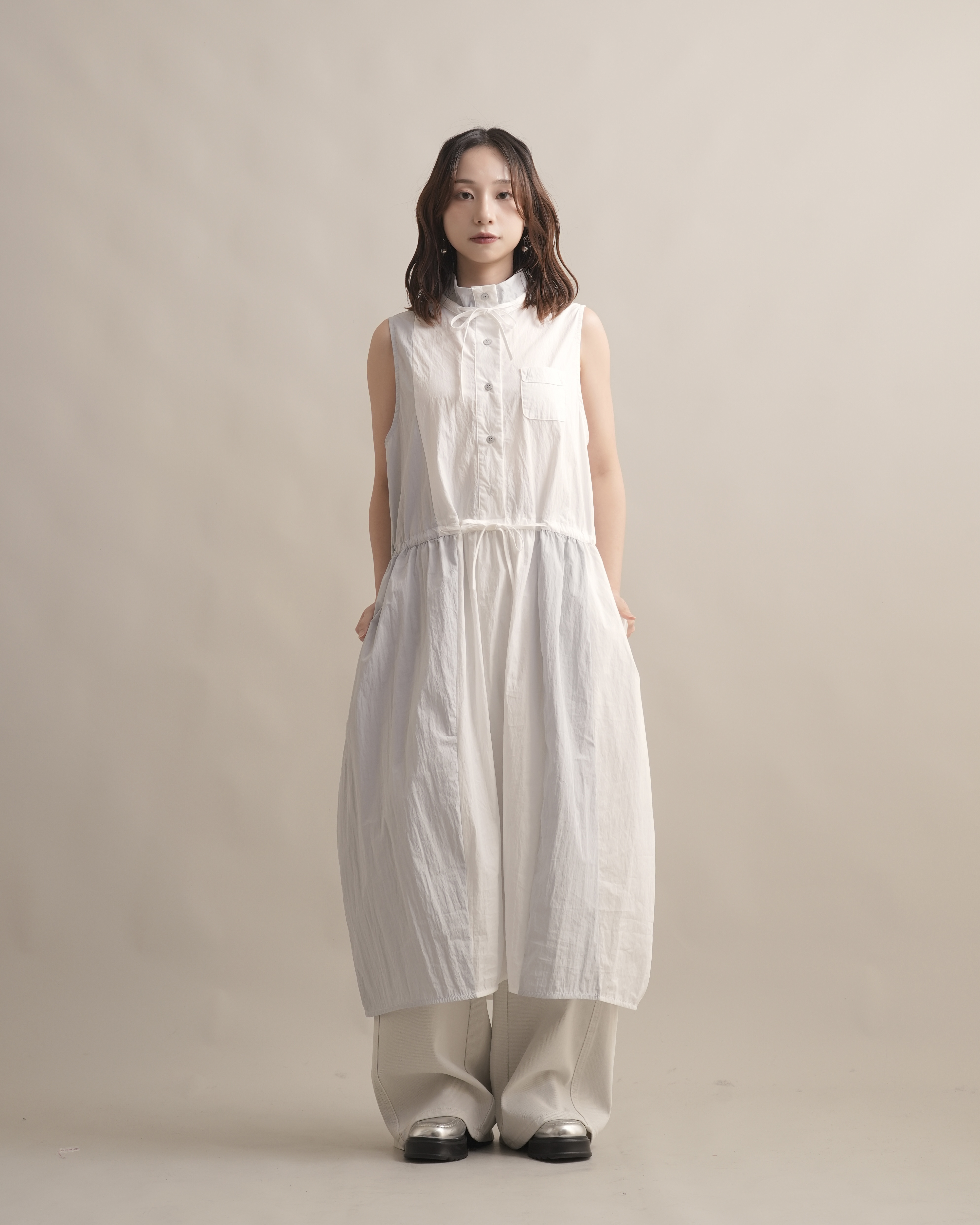 060238 小眾設計款! 拼接背心洋 - 白