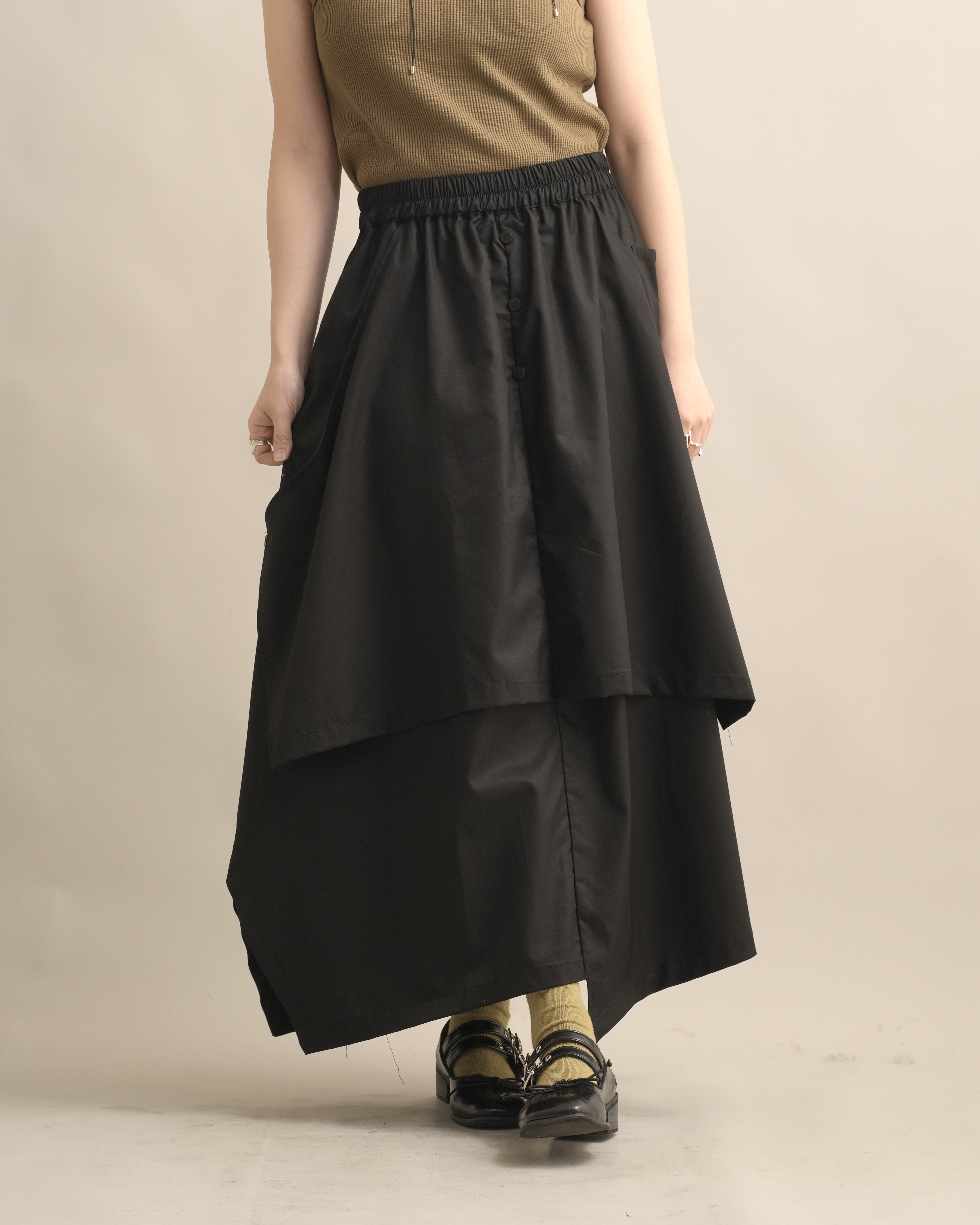 060251 小眾設計款! 特殊剪裁半身裙 - 黑