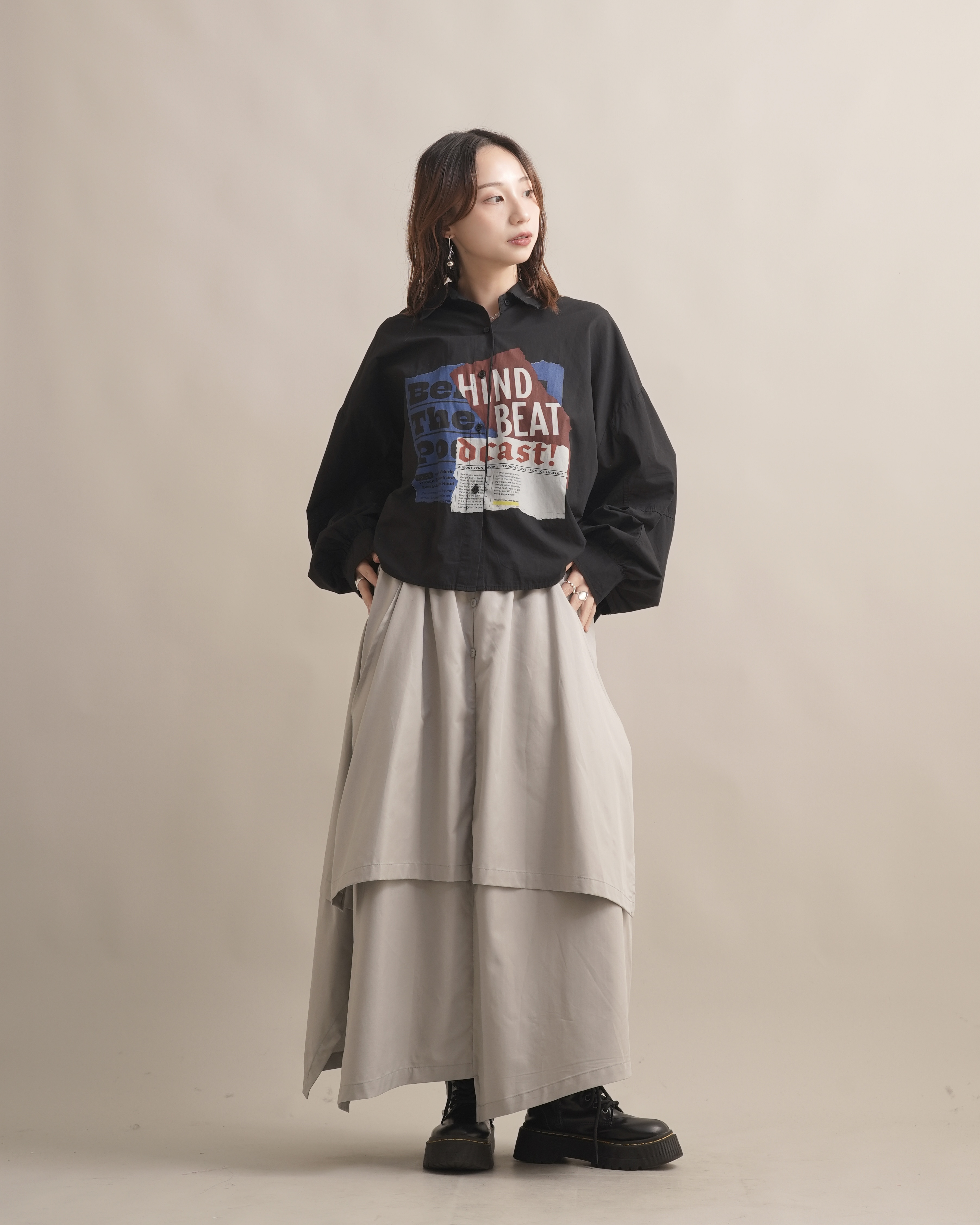 060251 小眾設計款! 特殊剪裁半身裙 - 淺灰