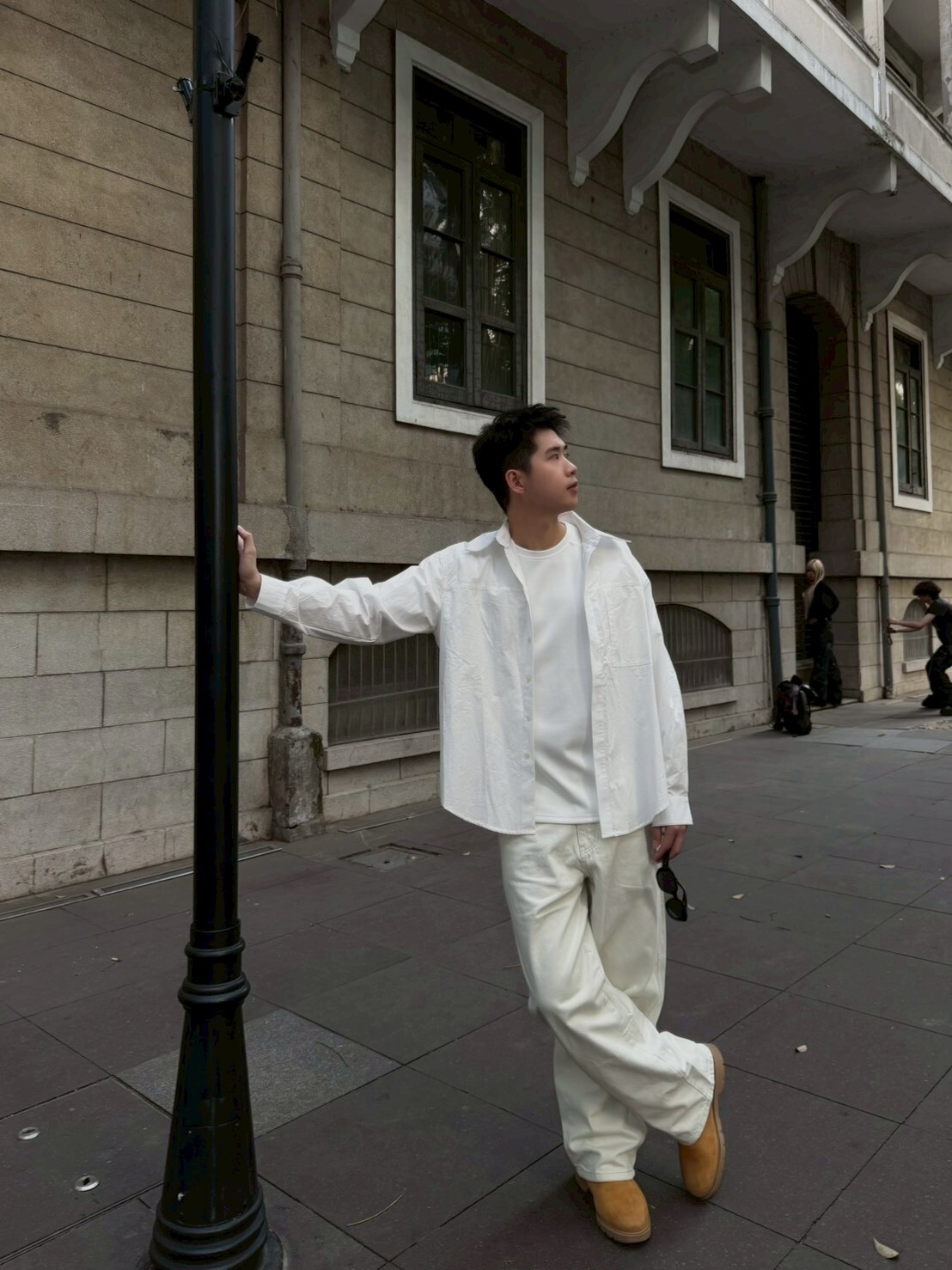 直筒寬鬆牛仔褲/白