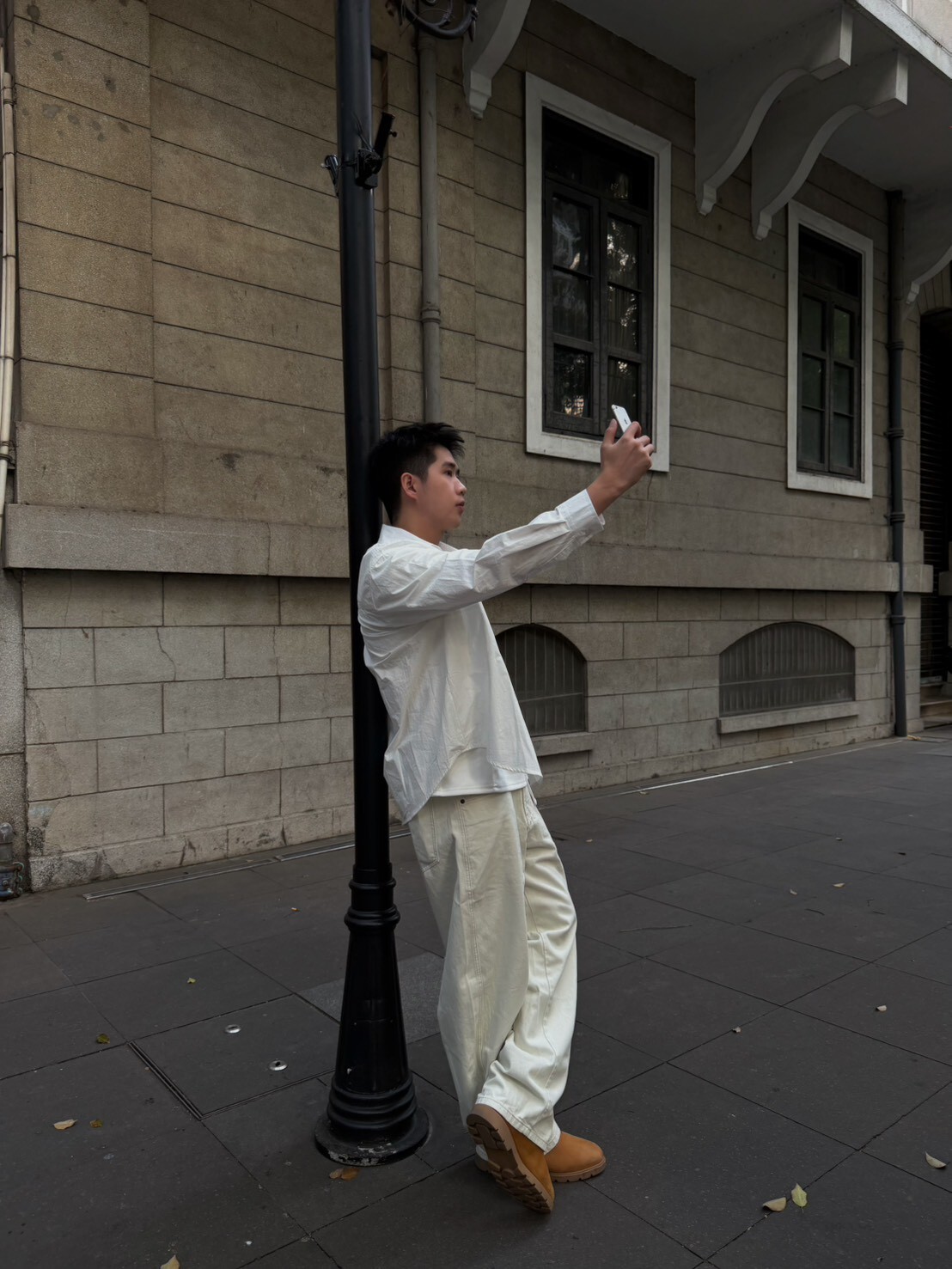 直筒寬鬆牛仔褲/白