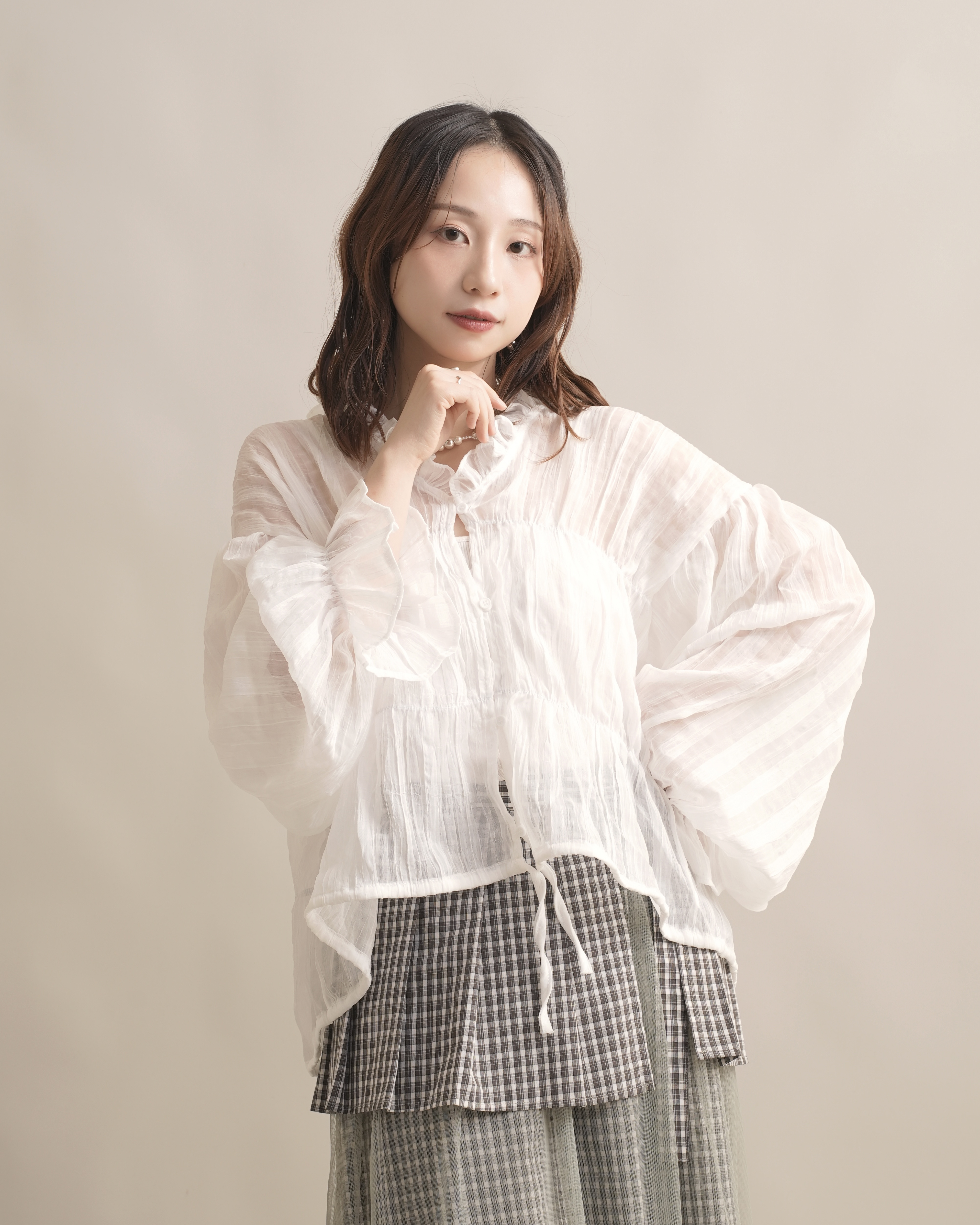 060301 小眾設計款! 透感開襟襯衫 - 白