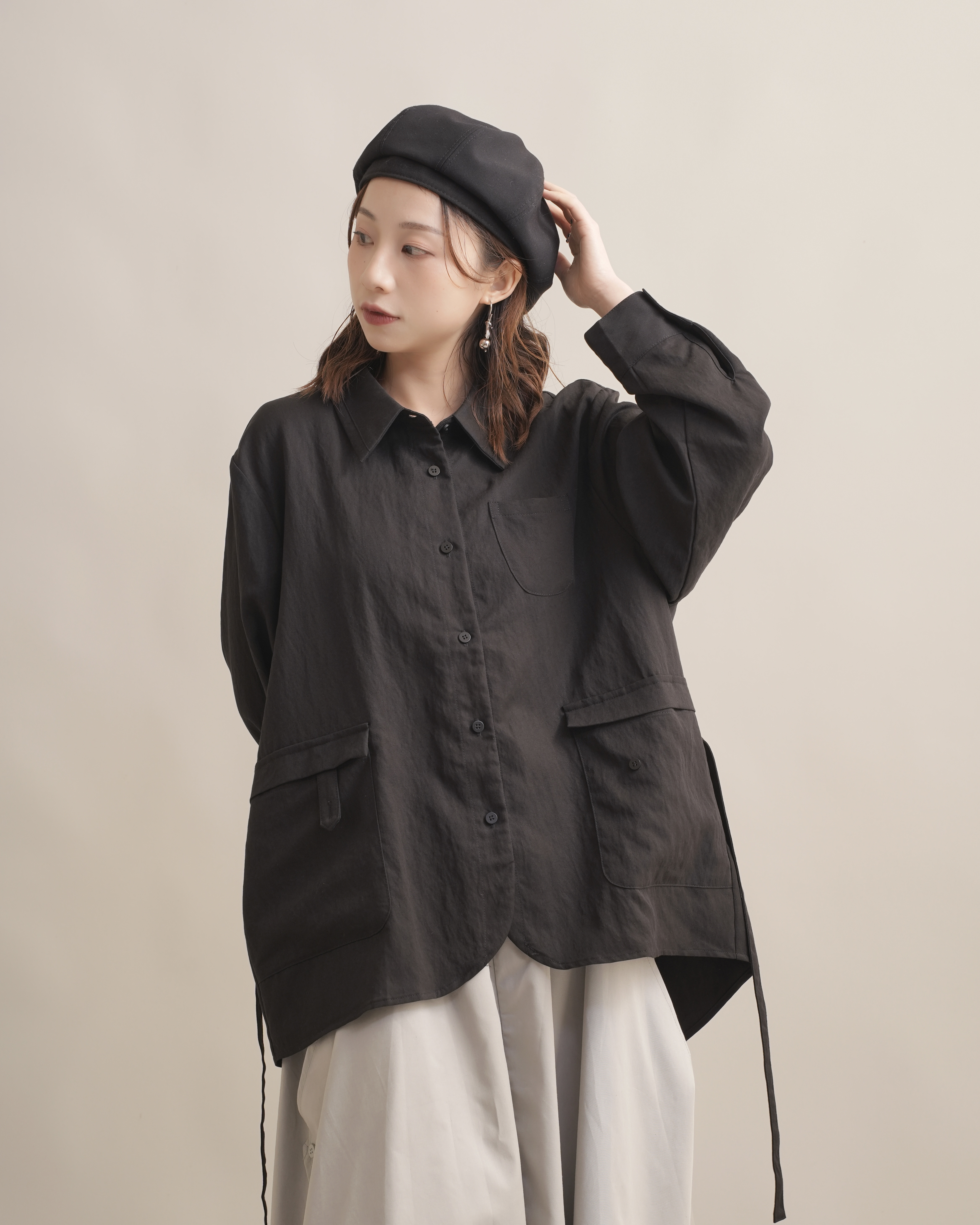 060288 小眾設計款! 雙口袋襯衫 - 黑