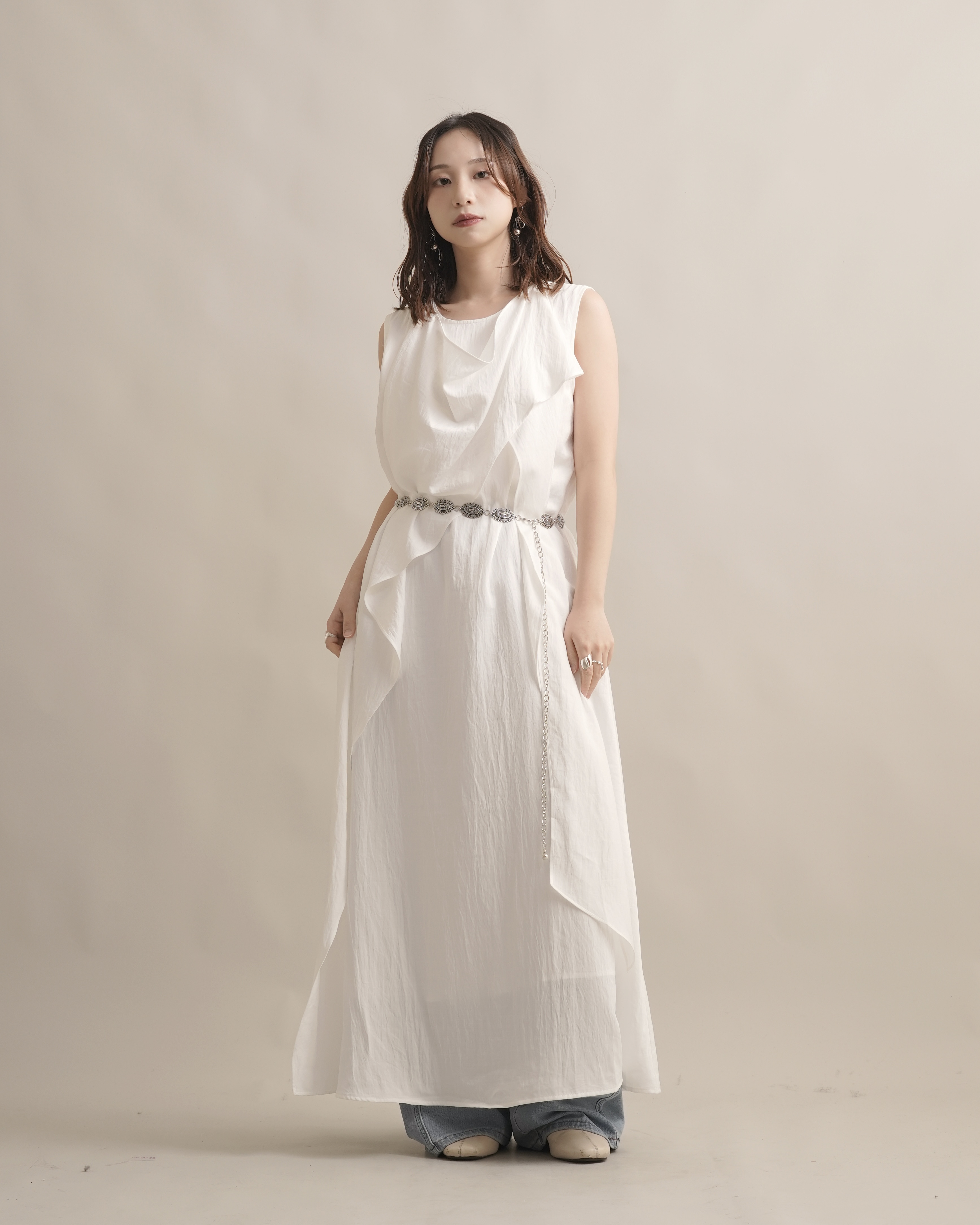 060321 小眾設計款! 背心長洋 - 白色