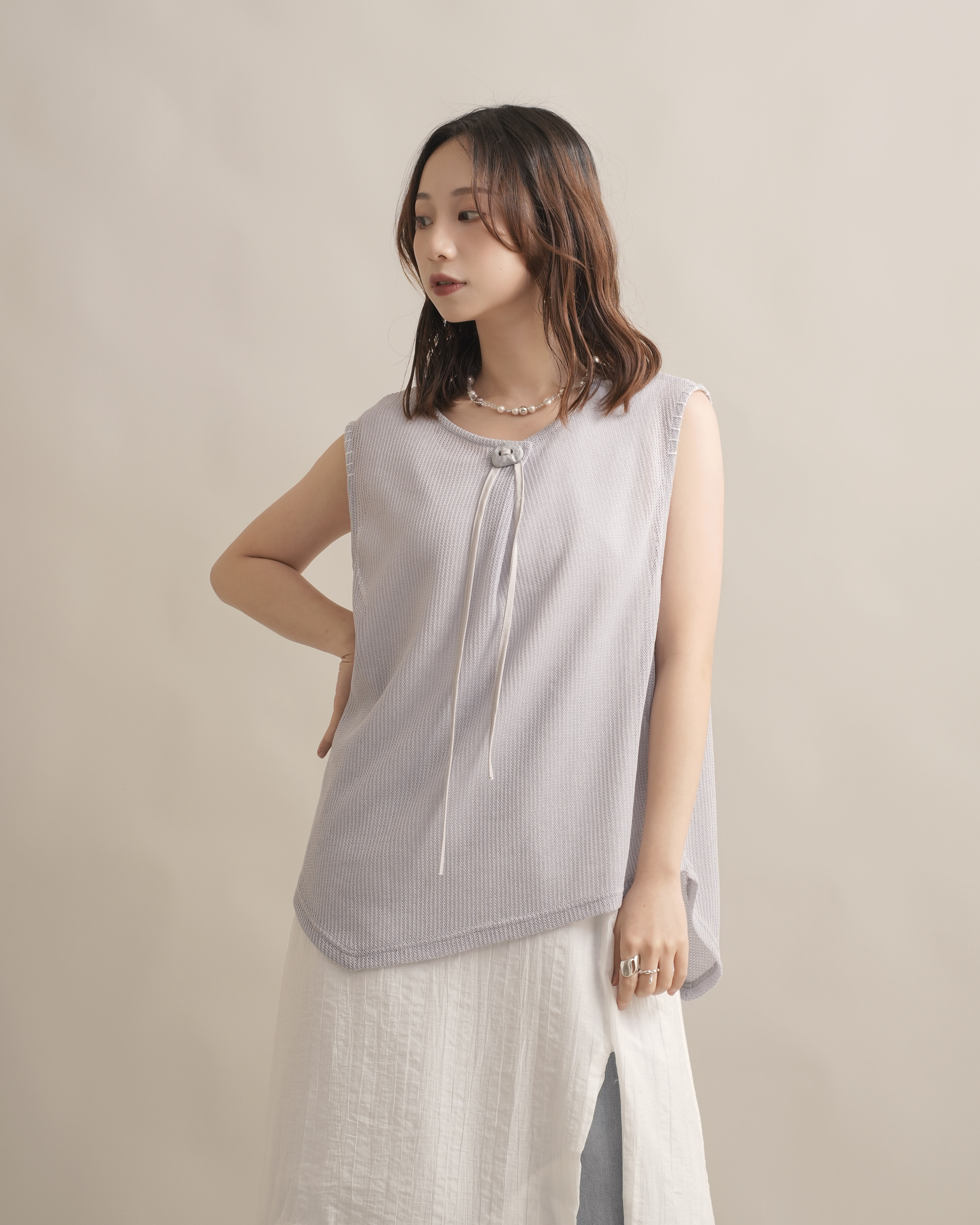 060276 小眾設計款! 前綁帶針織背心 - 2 colors