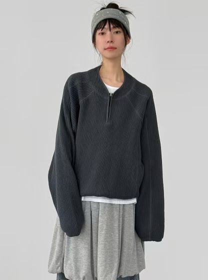 暗紋半開胸長袖衫 Hestory-122T