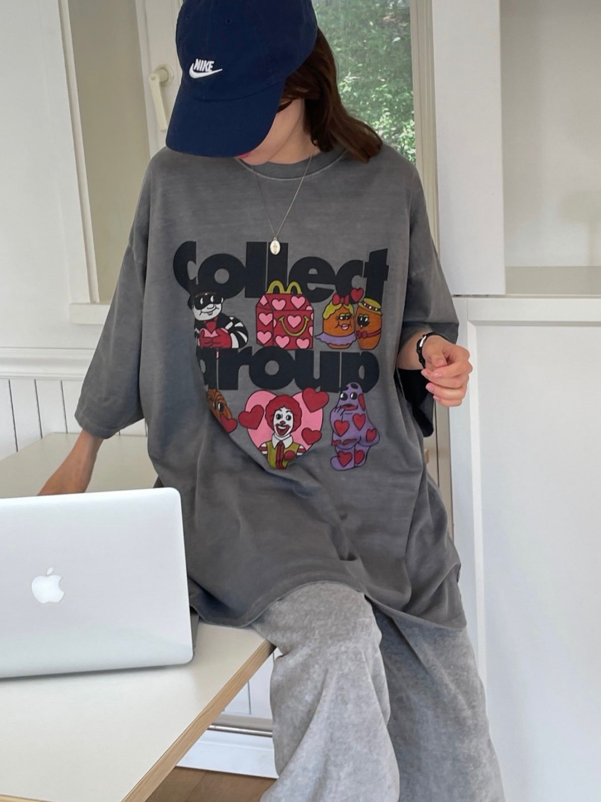 OverSize洗水卡通圖案英文字短袖Tee MB-031T