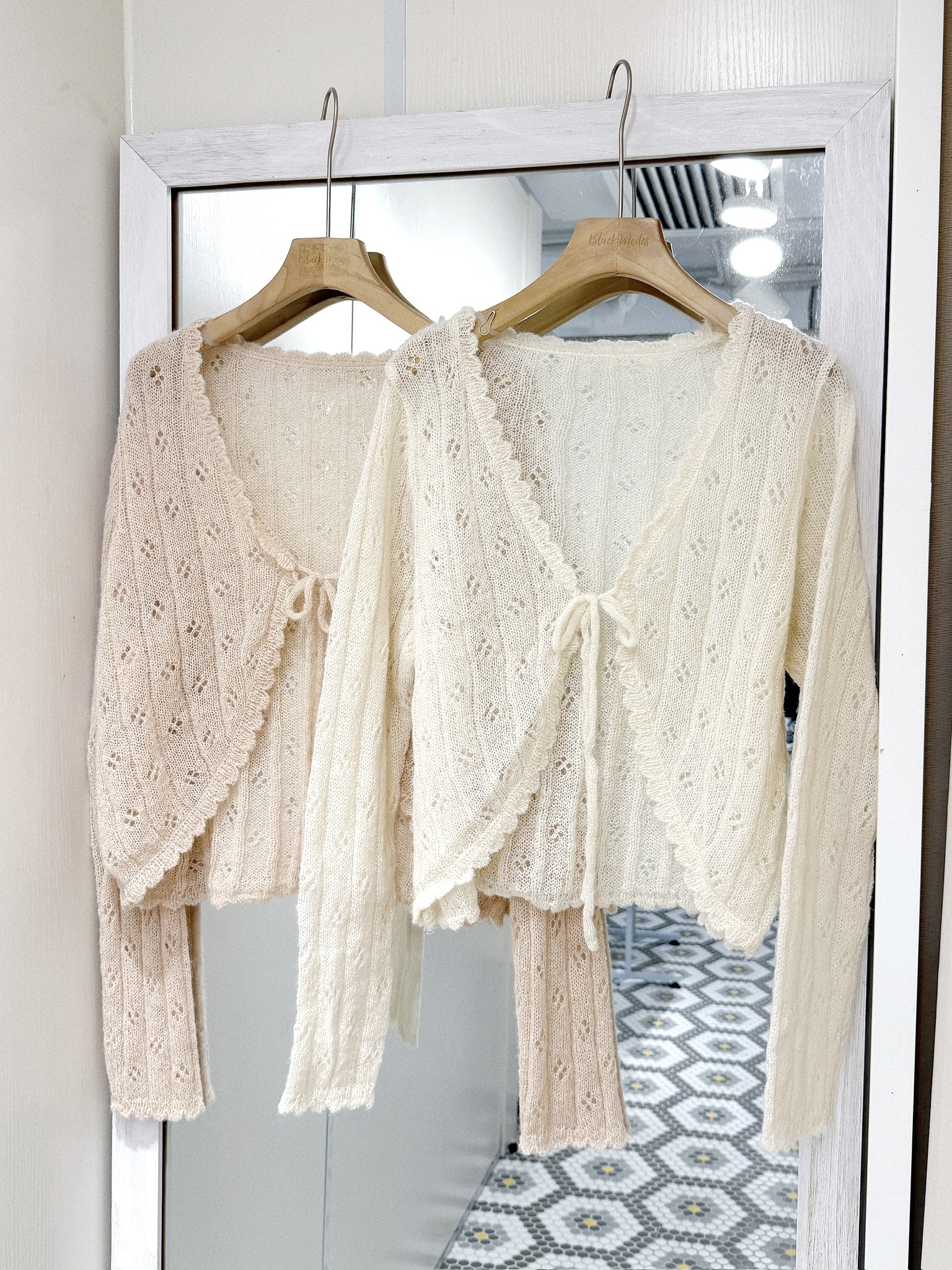 JK0423｜暗通花蝴蝶形綁帶針織外套 ༘⋆✿