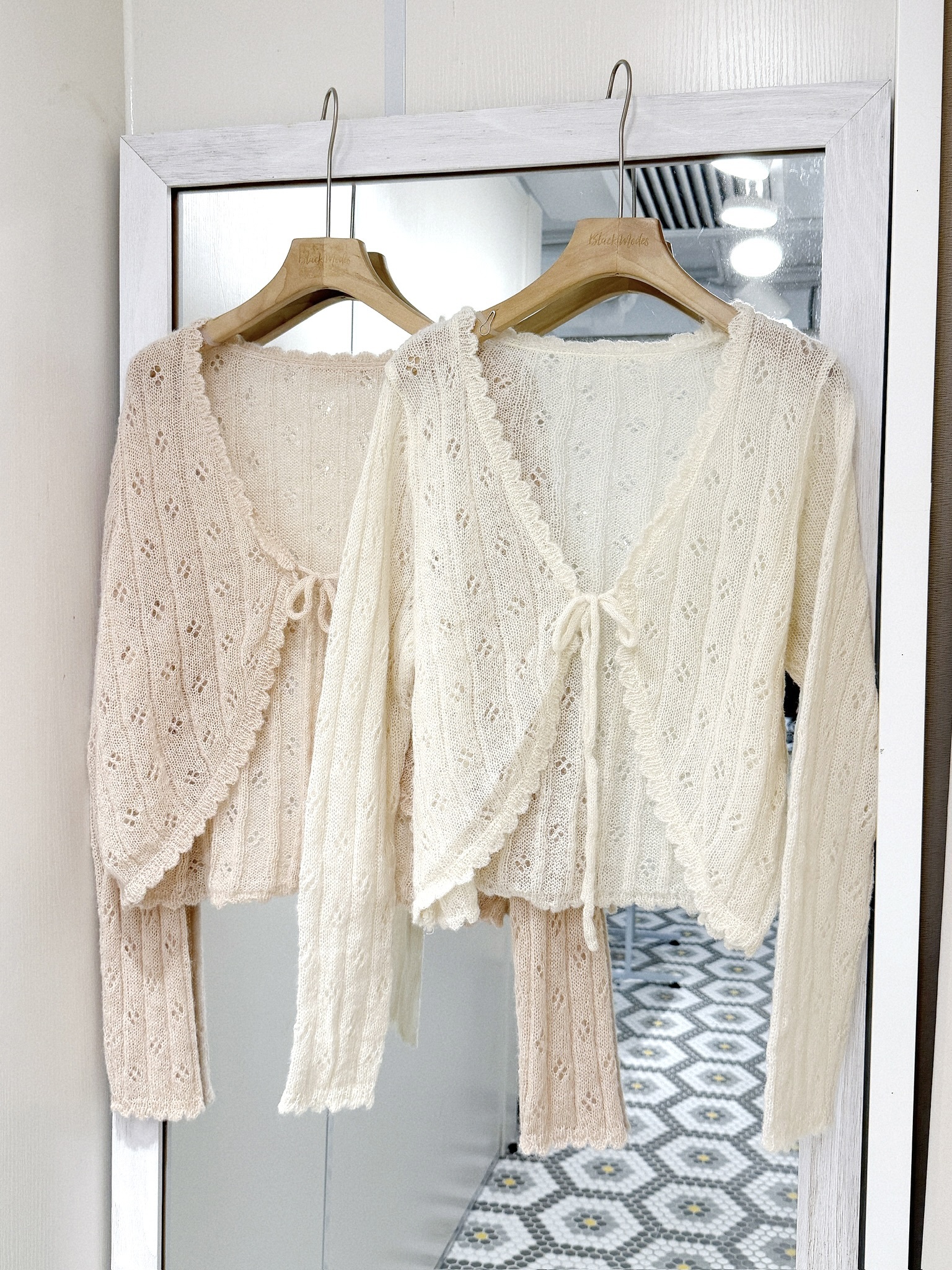 JK0423｜暗通花蝴蝶形綁帶針織外套 ༘⋆✿