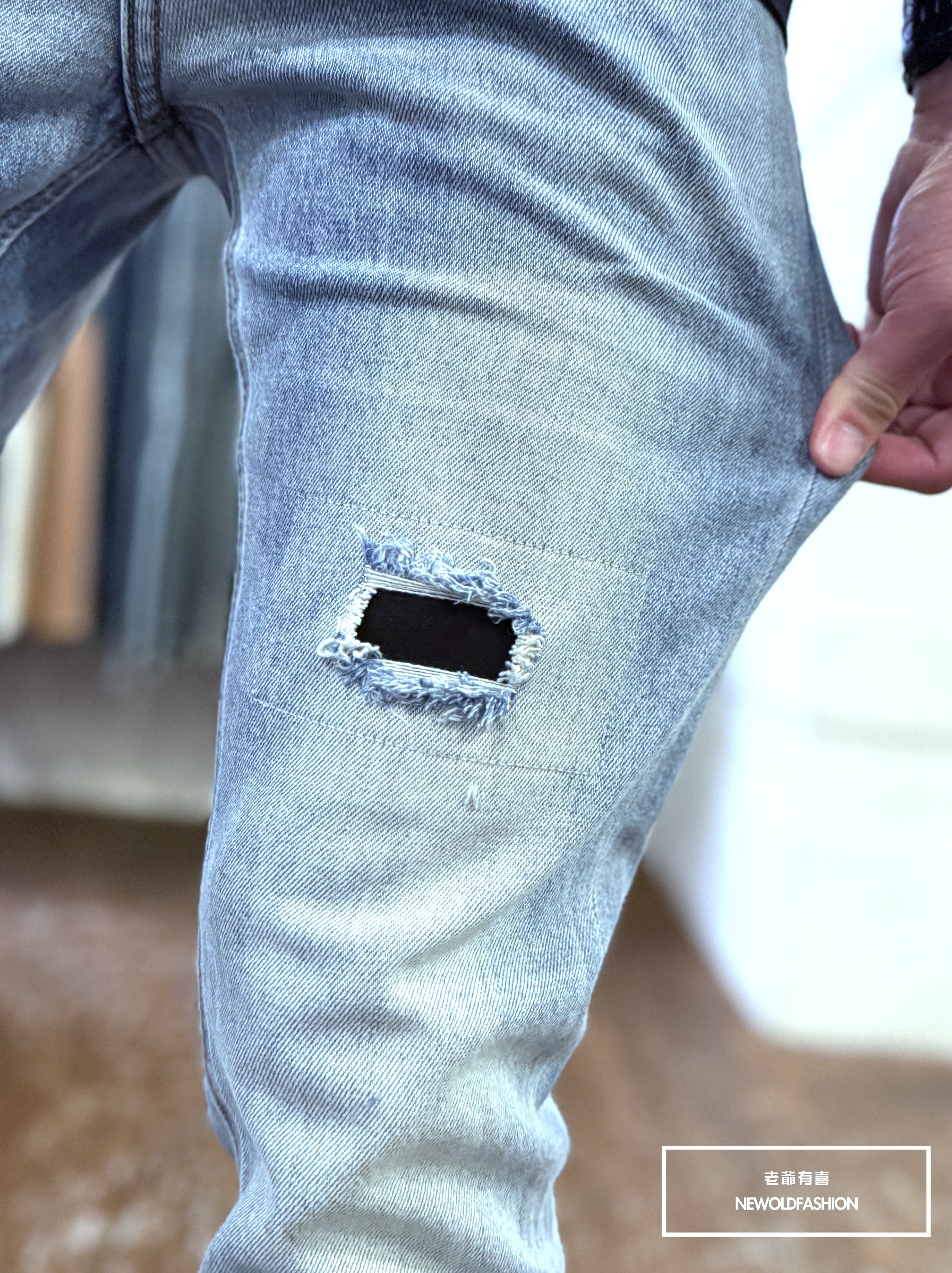 『官網限定』重磅不對稱黑補丁刷破九分小直筒(NOF2603K596)