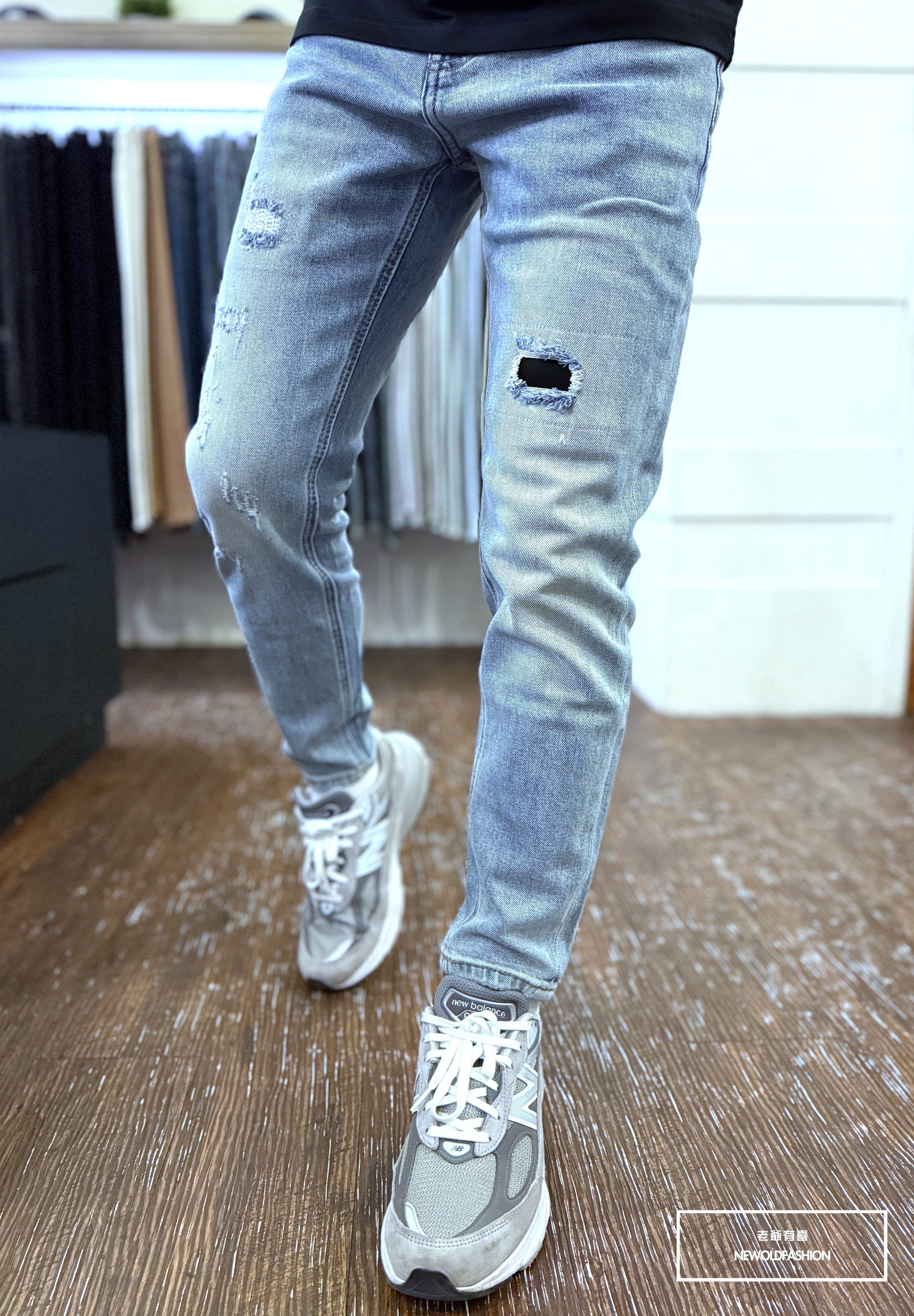 『官網限定』重磅不對稱黑補丁刷破九分小直筒(NOF2603K596)