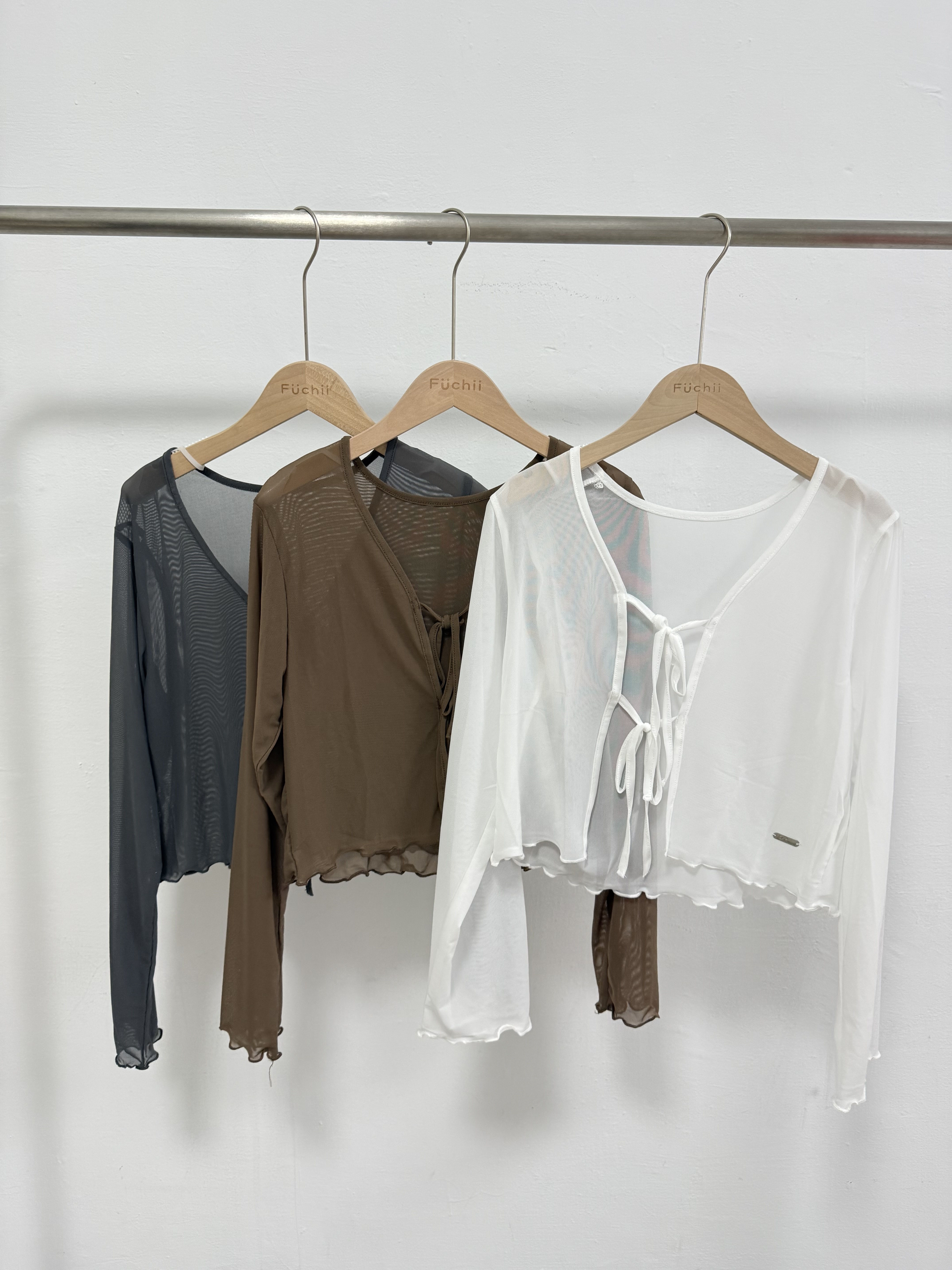 NEW薄紗小標綁帶罩衫