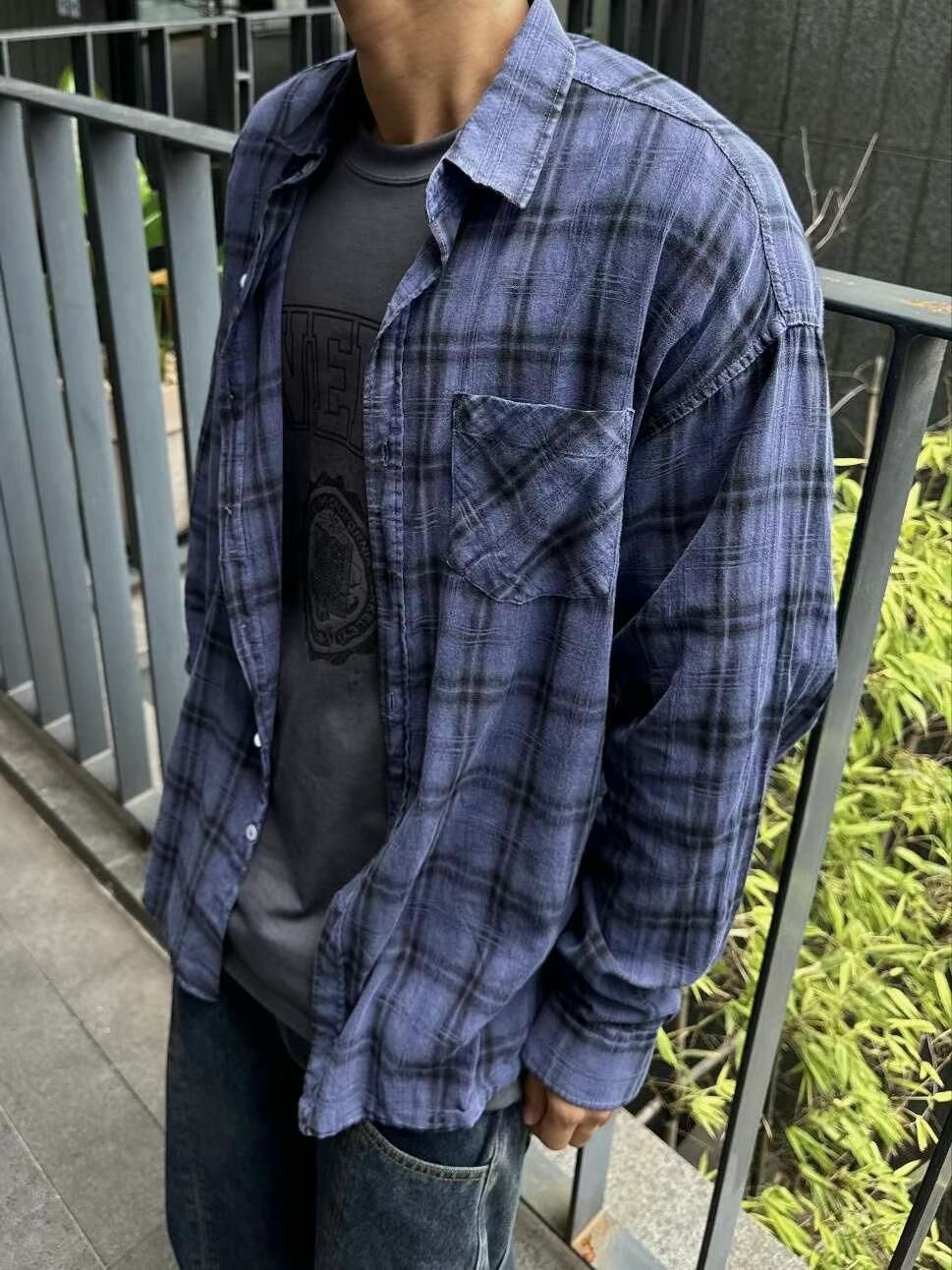 格仔長袖恤衫 DEPTH-003S