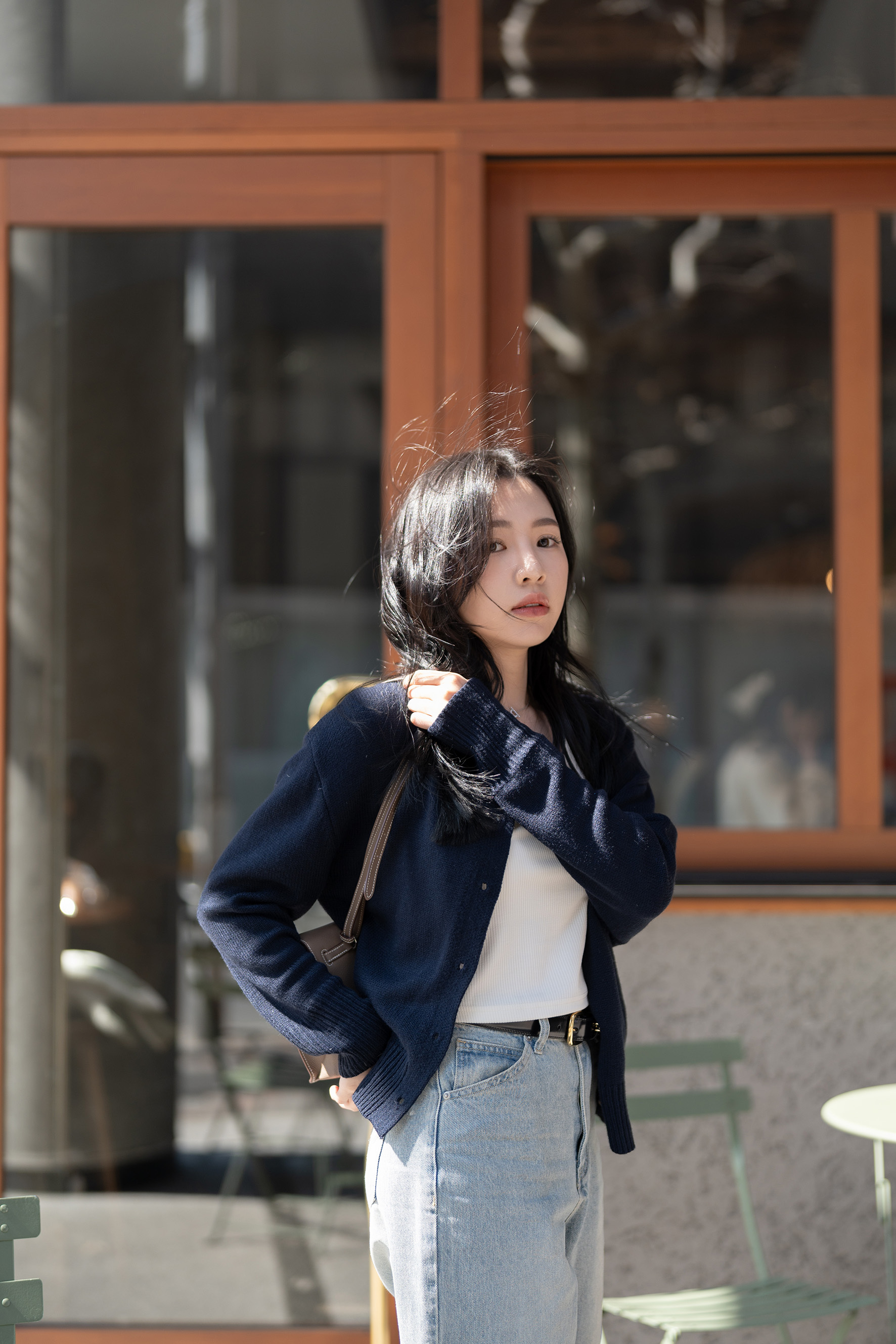 Gmade/藍調香頌金釦開襟針織外套-深藍