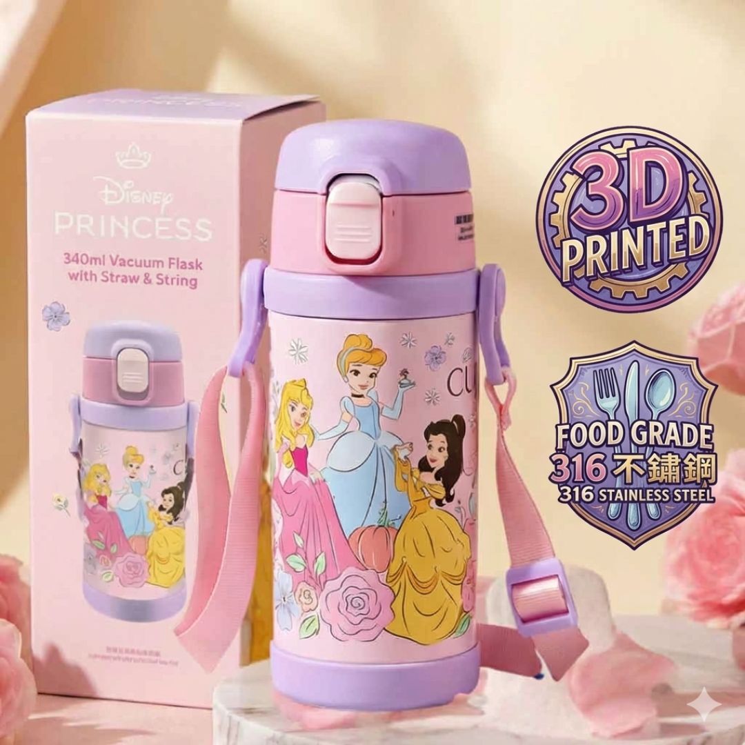 迪士尼公主 |兒童真空冷熱保溫杯-340ml(連飲管)