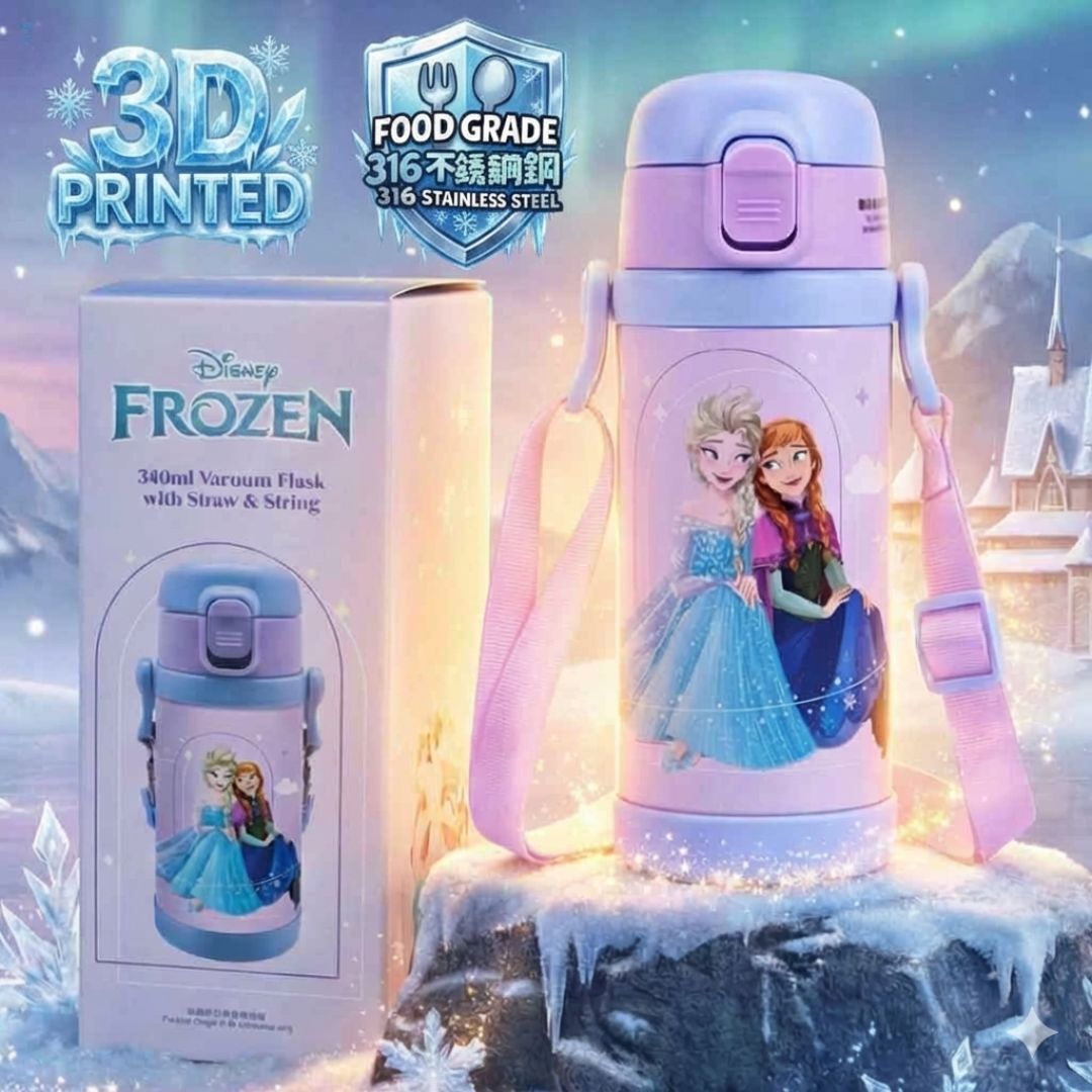 迪士尼魔雪奇緣 - 兒童真空冷熱保溫杯-340ml(連飲管)
