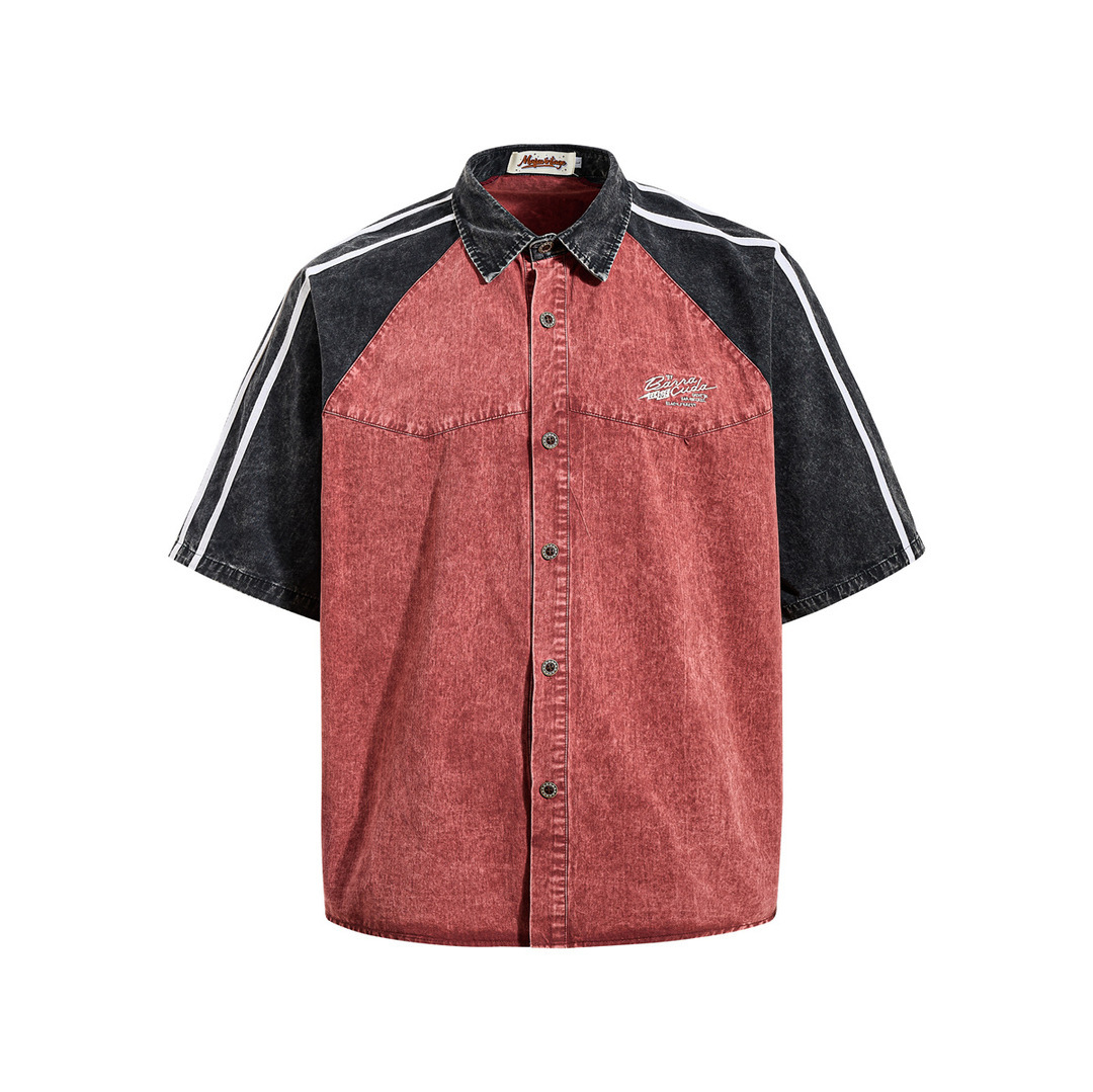 Raglan復古撞色棒球襯衫