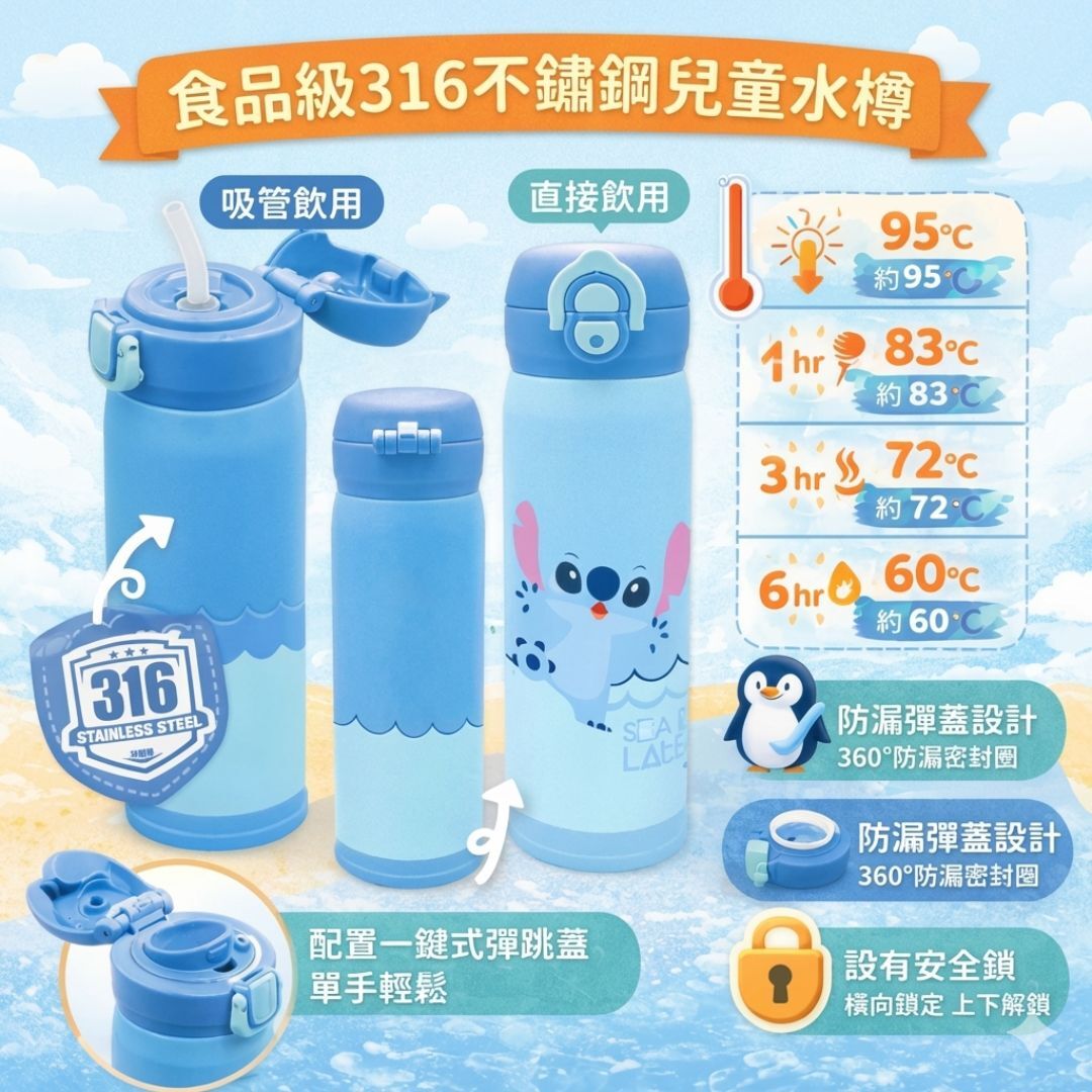 迪士尼史迪仔|兩段開合式冷熱保溫杯