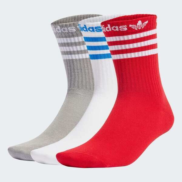 Adidas 愛迪達 Crew Sock 3pp IU2680 中筒襪 灰白紅 3雙入 撞色 柔軟