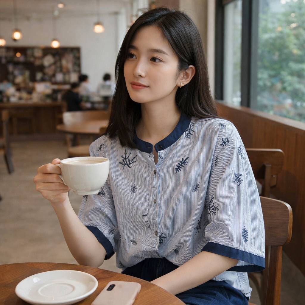 A8200-刺繡葉子線條透薄上衣