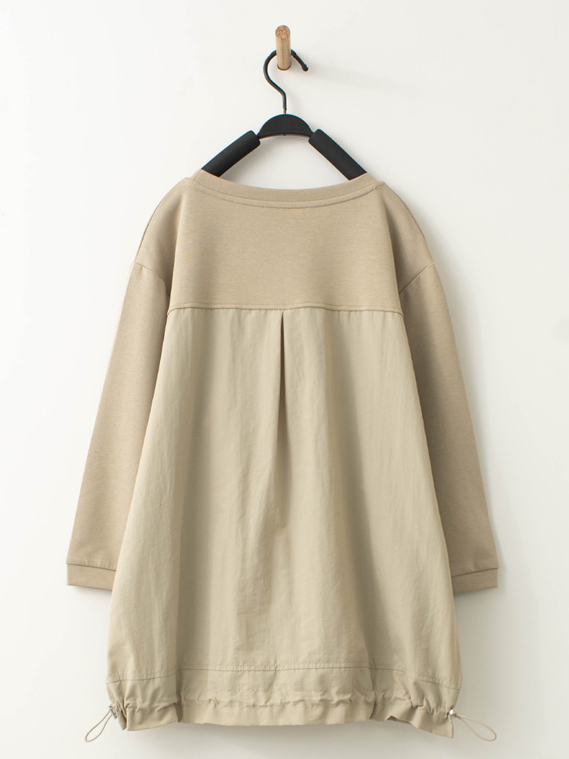 森林貓頭鷹植絨印花異材質七分袖上衣