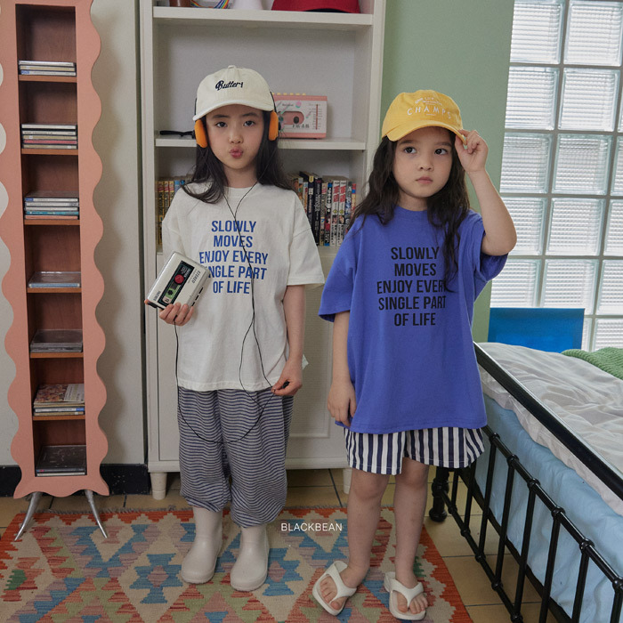 正韓夏BLACKBEAN 嫩嬰/小童兩色字母日常上衣