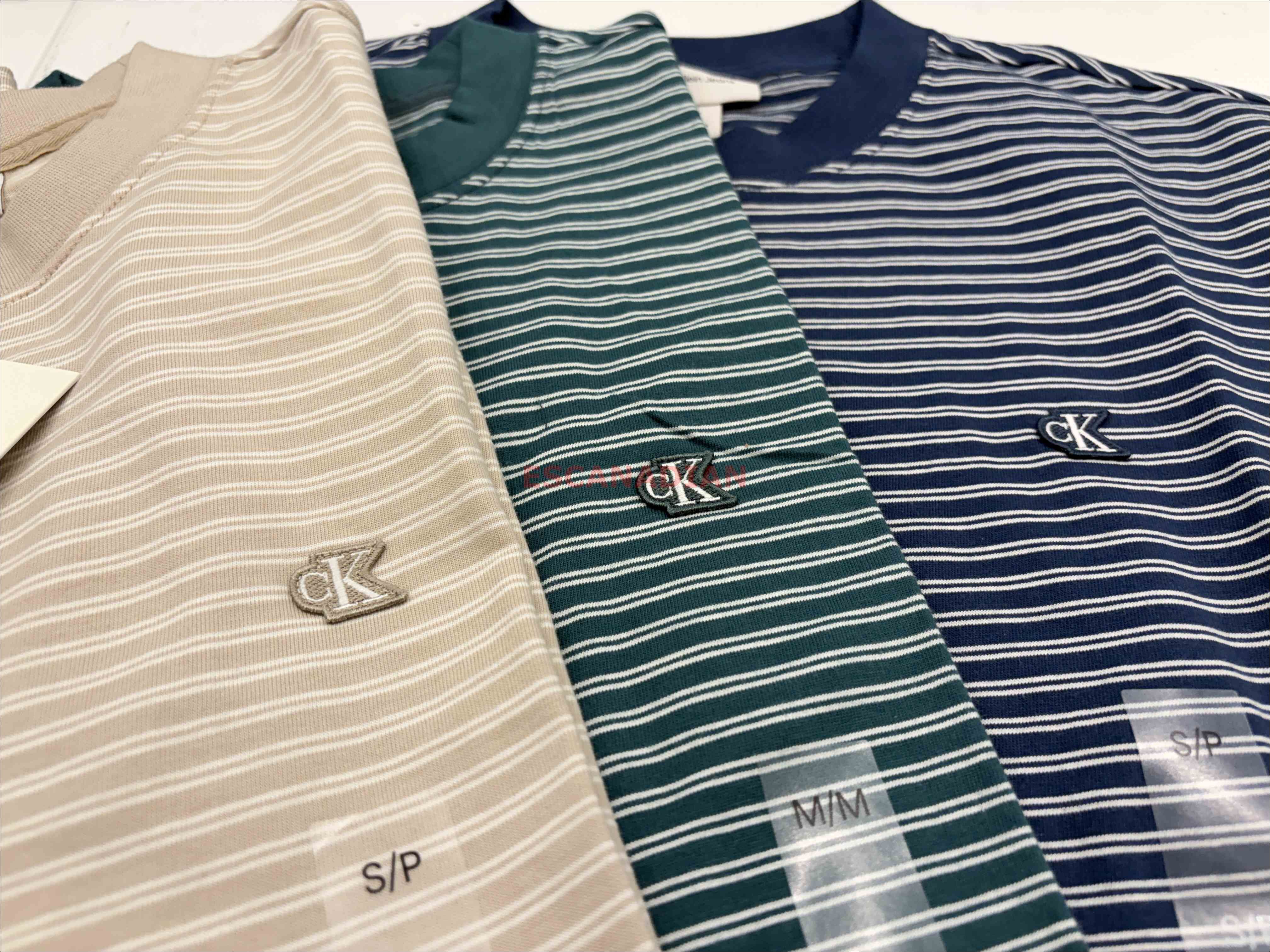 CK 男大人 經典小標 橫條紋 小厚磅 短TEE (3色)