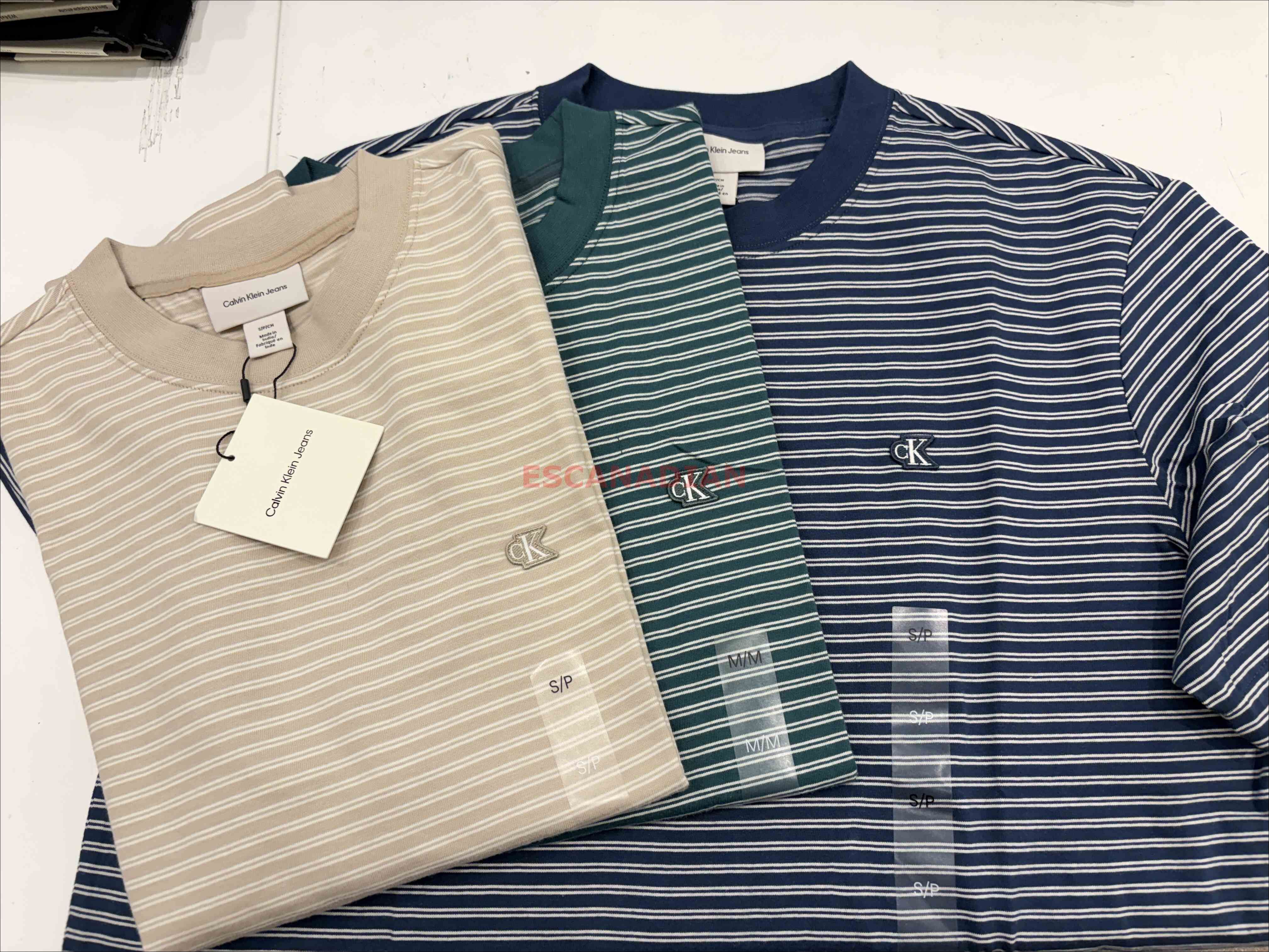 CK 男大人 經典小標 橫條紋 小厚磅 短TEE (3色)